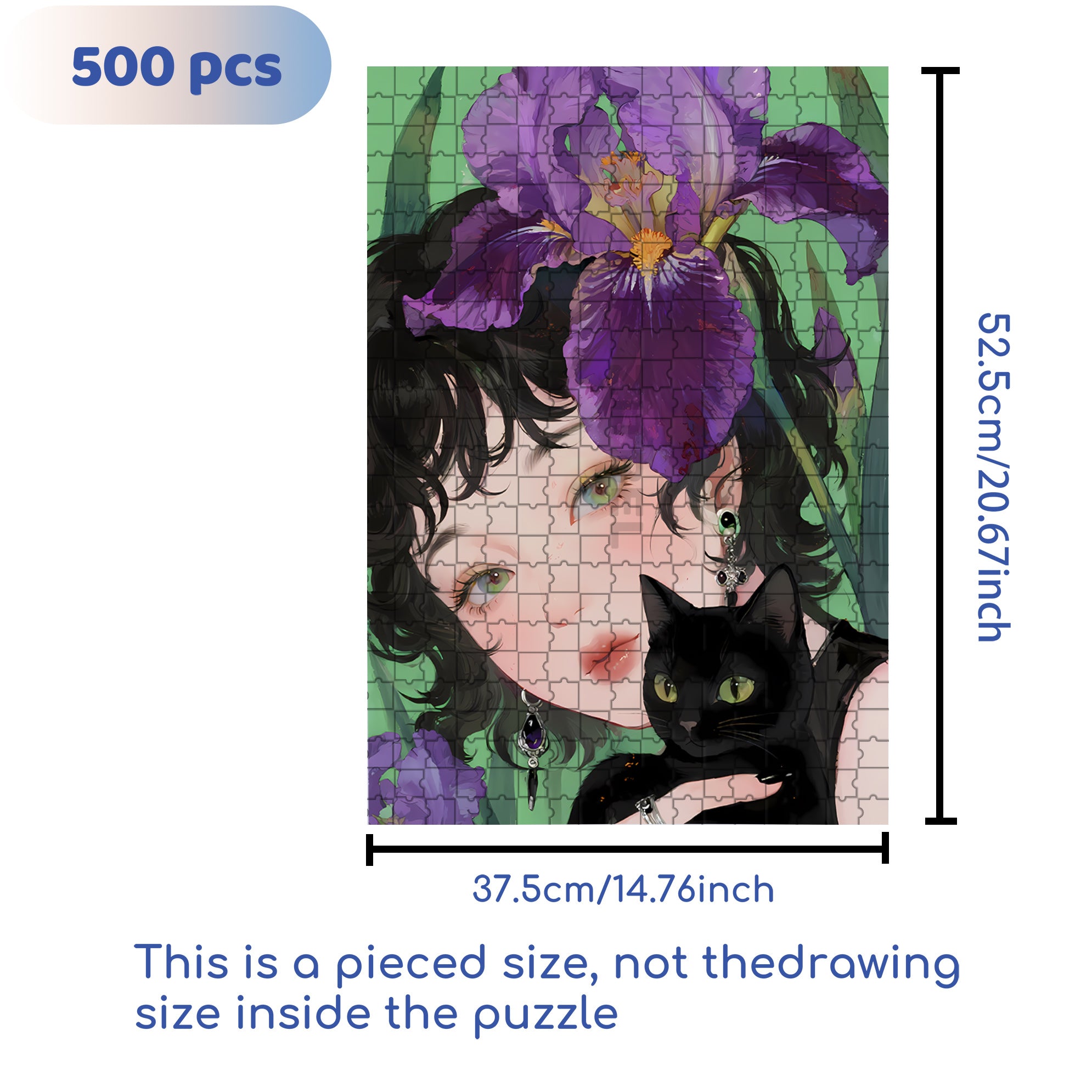 Iris & Cat & Me 500pcs/1000pcs Jigsaw Puzzle, Scratch-Resistant, Interactive Family Game & Brain-Boosting DIY Decor, Perfect for Halloween, Christmas & New Year Gifts, Family Puzzle Game