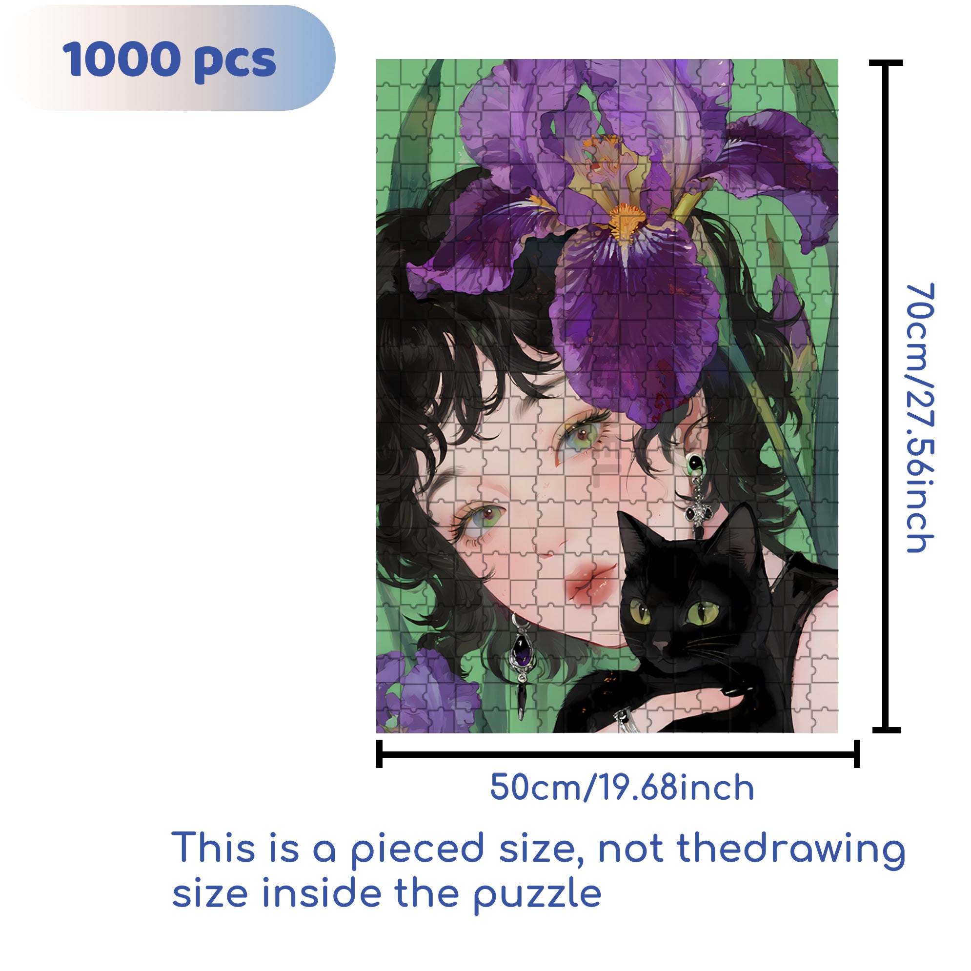 Iris & Cat & Me 500pcs/1000pcs Jigsaw Puzzle, Scratch-Resistant, Interactive Family Game & Brain-Boosting DIY Decor, Perfect for Halloween, Christmas & New Year Gifts, Family Puzzle Game