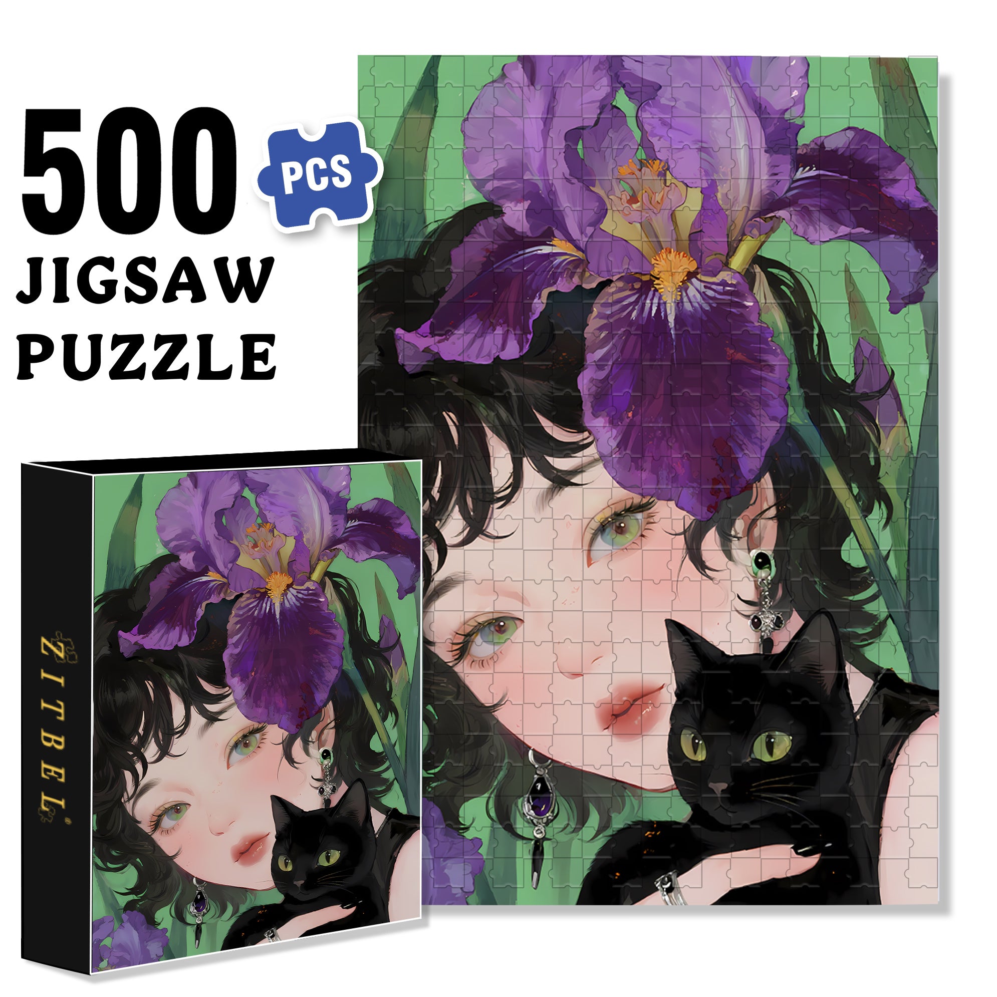 Iris & Cat & Me 500pcs/1000pcs Jigsaw Puzzle, Scratch-Resistant, Interactive Family Game & Brain-Boosting DIY Decor, Perfect for Halloween, Christmas & New Year Gifts, Family Puzzle Game