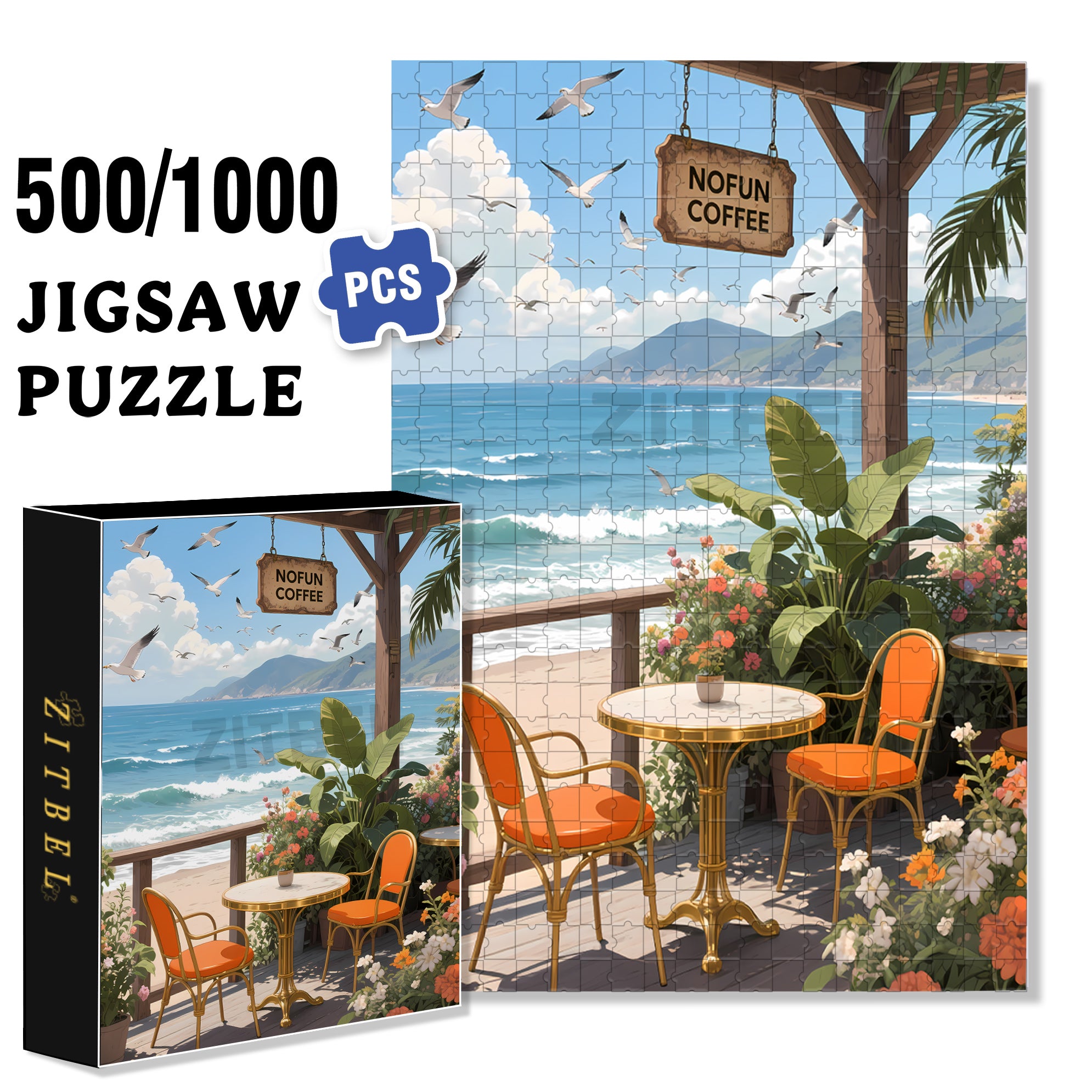 Island Vacation 500pcs/1000pcs Jigsaw Puzzle, Scratch-Resistant, Interactive Family Game & Brain-Boosting DIY Decor, Perfect for Halloween, Christmas & New Year Gifts, Family Puzzle Game