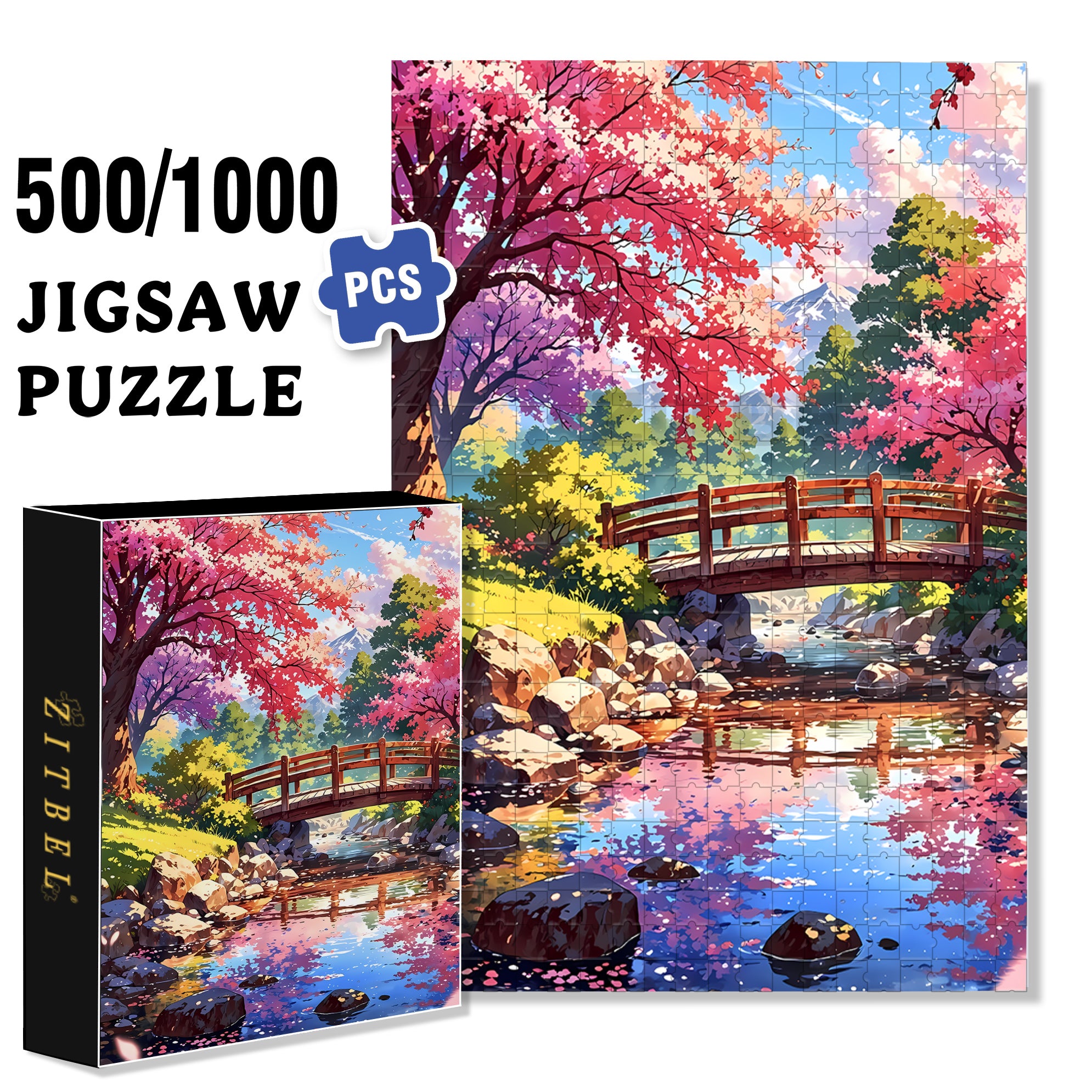 Japanese Landscape 2 500pcs/1000pcs Jigsaw Puzzle, Scratch-Resistant, Interactive Family Game & Brain-Boosting DIY Decor, Perfect for Halloween, Christmas & New Year Gifts, Family Puzzle Game