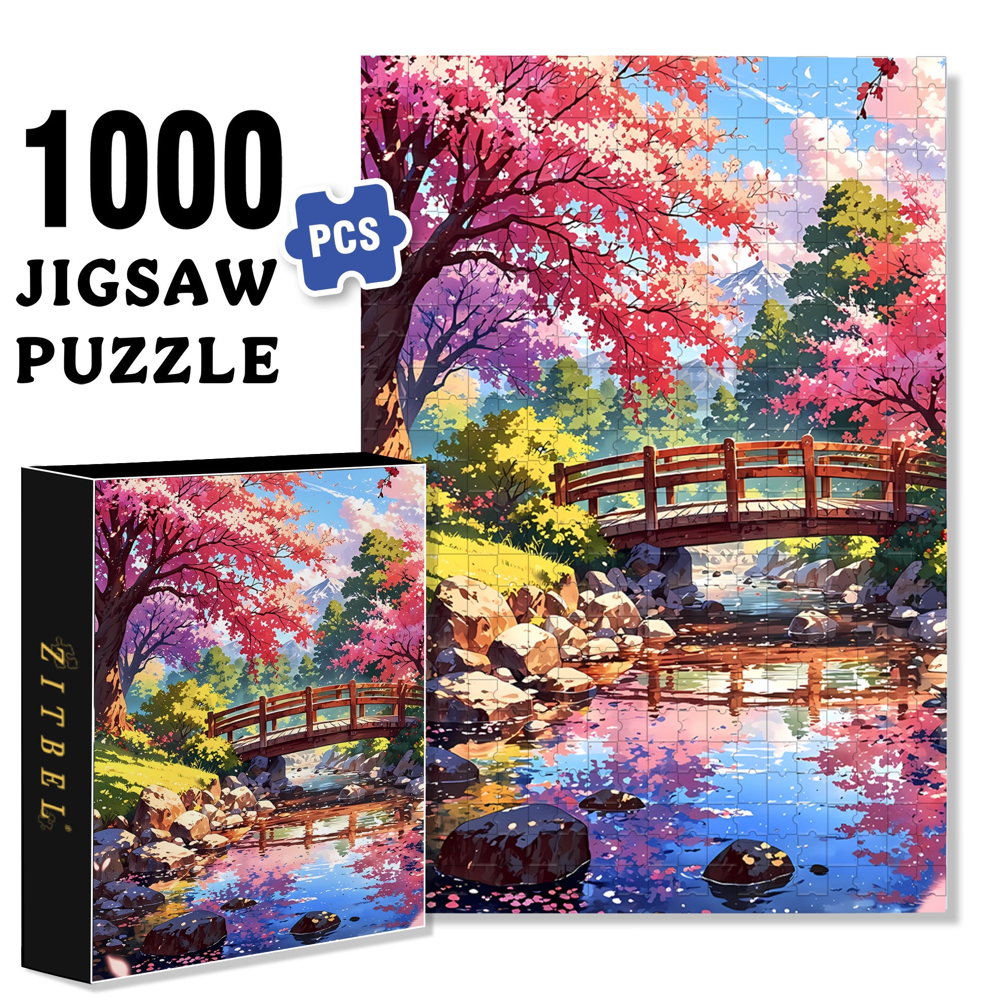 Japanese Landscape 2 500pcs/1000pcs Jigsaw Puzzle, Scratch-Resistant, Interactive Family Game & Brain-Boosting DIY Decor, Perfect for Halloween, Christmas & New Year Gifts, Family Puzzle Game