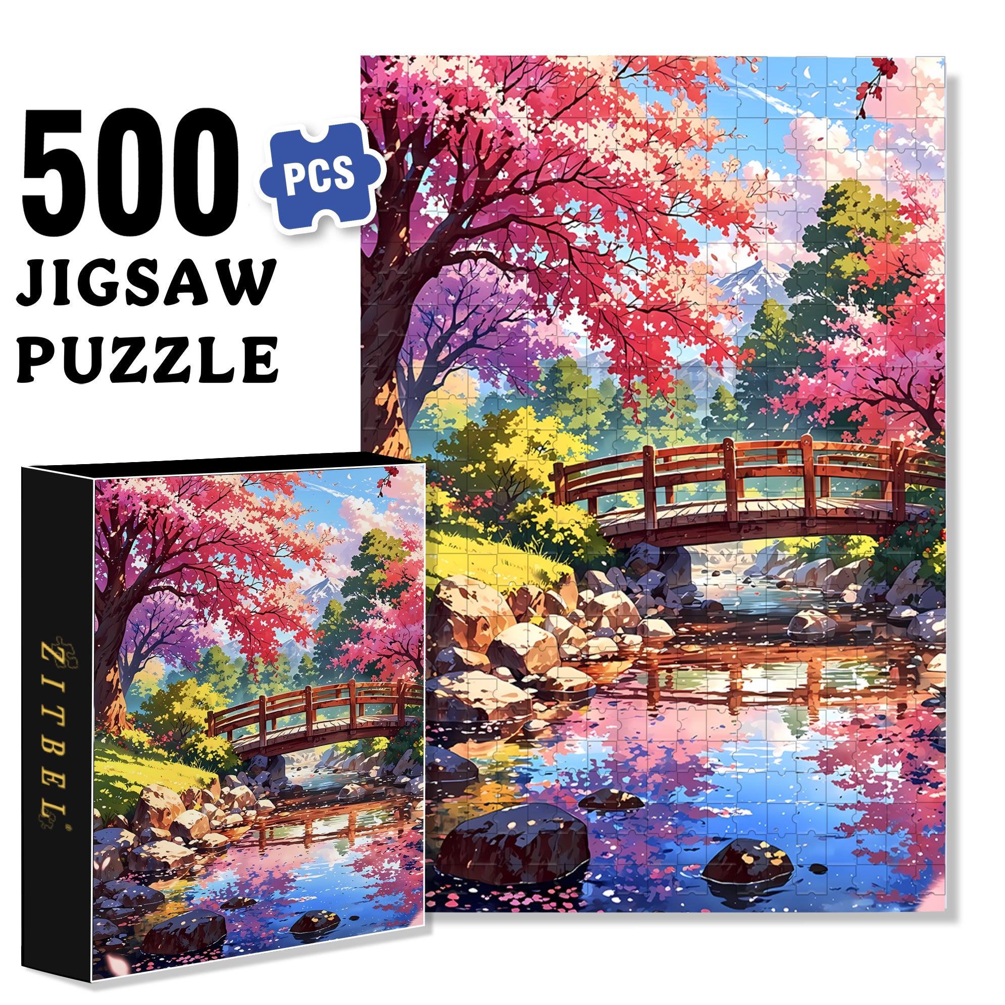 Japanese Landscape 2 500pcs/1000pcs Jigsaw Puzzle, Scratch-Resistant, Interactive Family Game & Brain-Boosting DIY Decor, Perfect for Halloween, Christmas & New Year Gifts, Family Puzzle Game