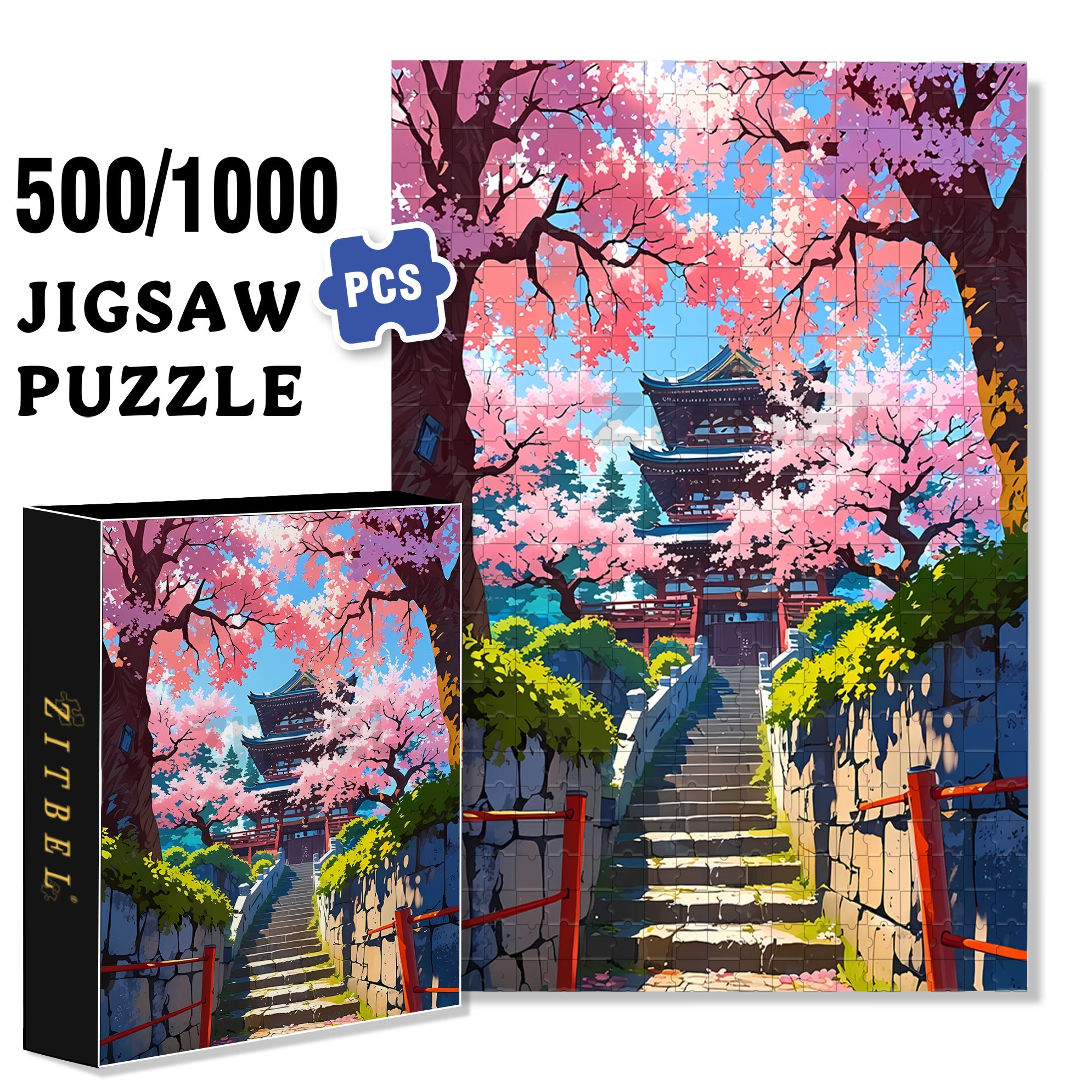 Japanese Landscape 500pcs/1000pcs Jigsaw Puzzle, Scratch-Resistant, Interactive Family Game & Brain-Boosting DIY Decor, Perfect for Halloween, Christmas & New Year Gifts, Family Puzzle Game