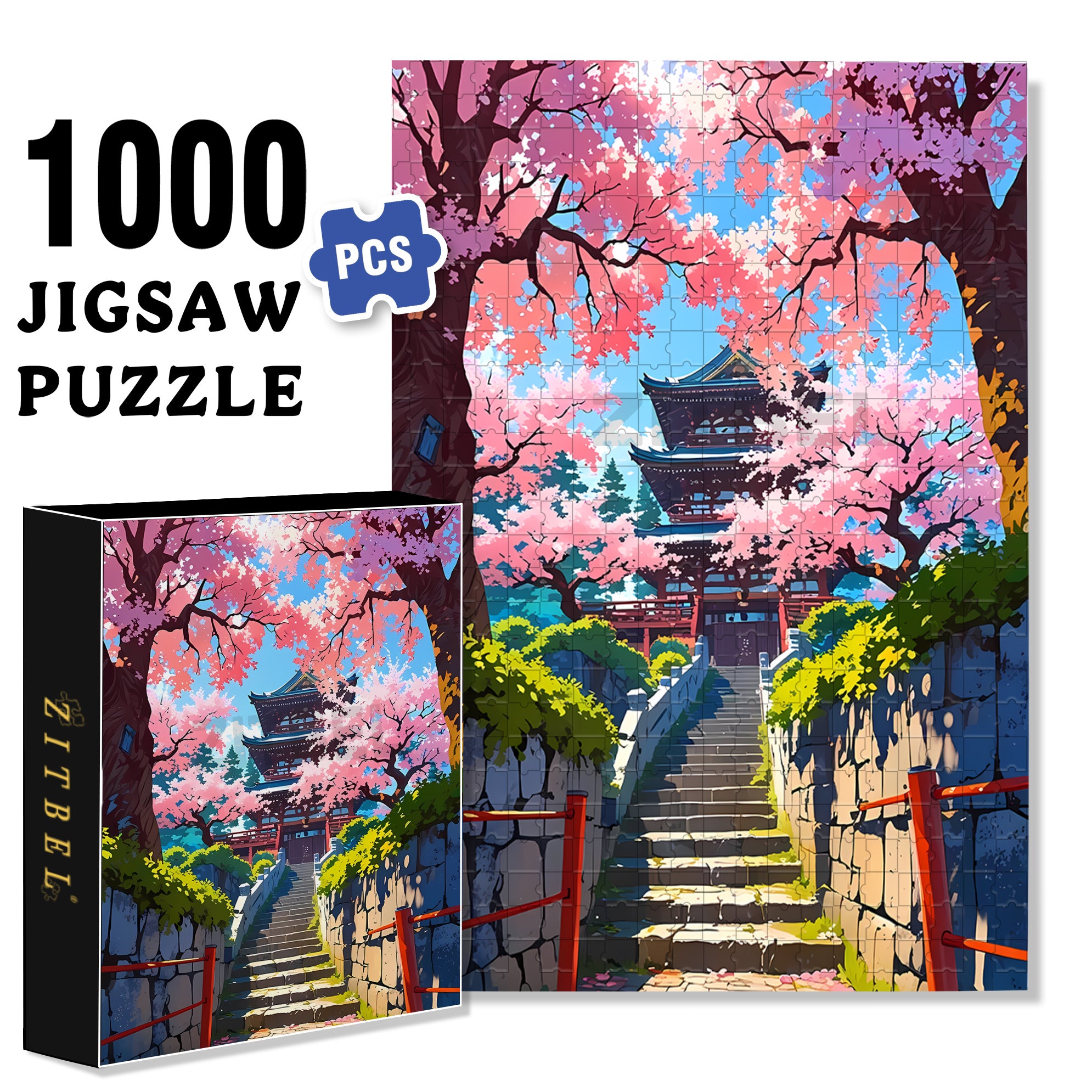 Japanese Landscape 500pcs/1000pcs Jigsaw Puzzle, Scratch-Resistant, Interactive Family Game & Brain-Boosting DIY Decor, Perfect for Halloween, Christmas & New Year Gifts, Family Puzzle Game