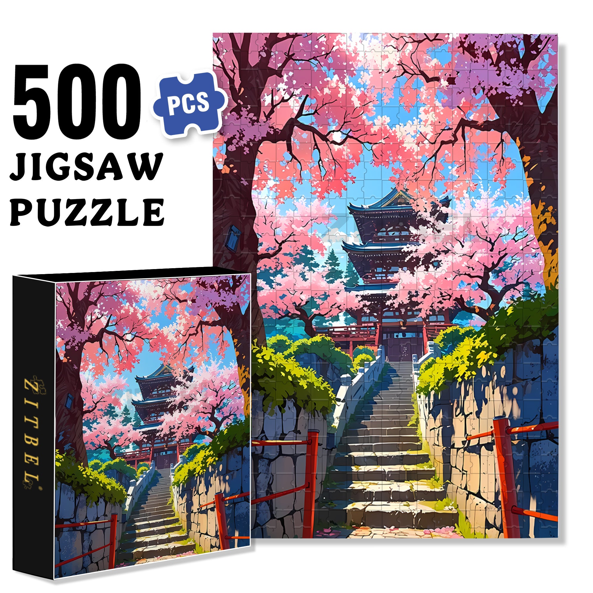 Japanese Landscape 500pcs/1000pcs Jigsaw Puzzle, Scratch-Resistant, Interactive Family Game & Brain-Boosting DIY Decor, Perfect for Halloween, Christmas & New Year Gifts, Family Puzzle Game