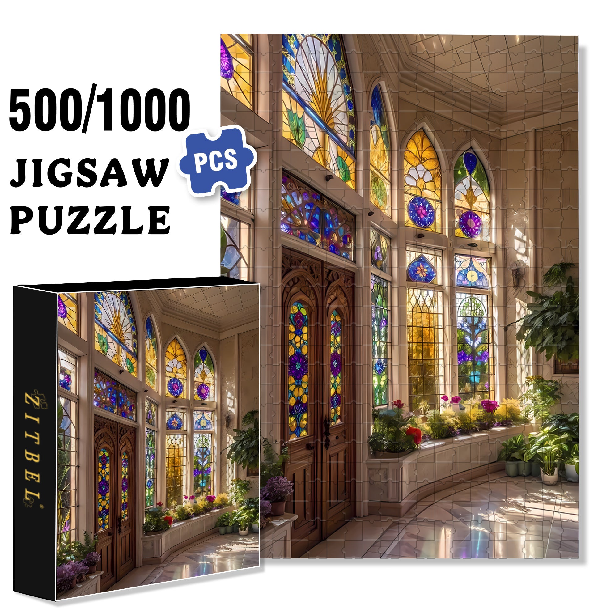 Mosaic Of Light 500pcs/1000pcs Jigsaw Puzzle, Scratch-Resistant, Interactive Family Game & Brain-Boosting DIY Decor, Perfect for Halloween, Christmas & New Year Gifts, Family Puzzle Game