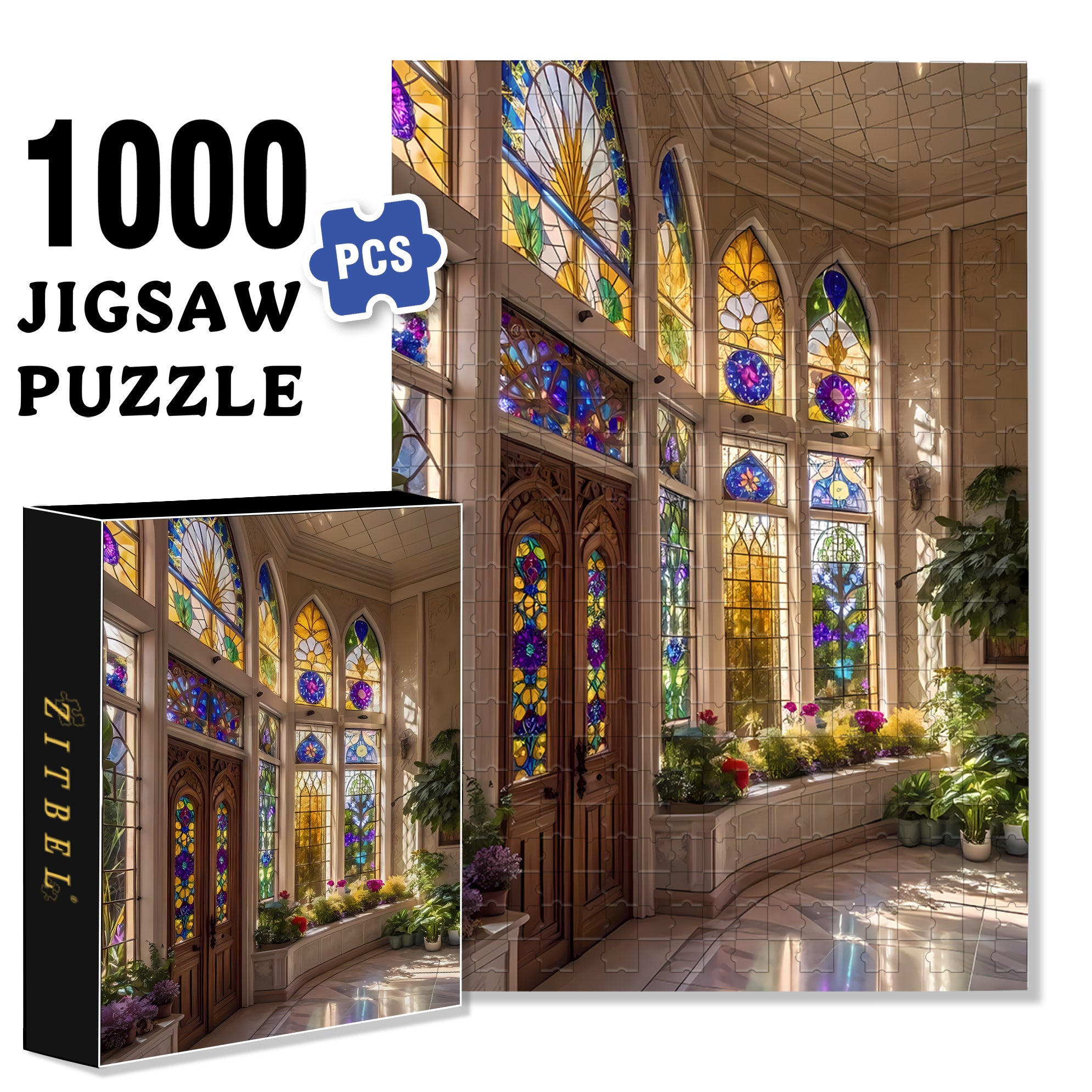 Mosaic Of Light 500pcs/1000pcs Jigsaw Puzzle, Scratch-Resistant, Interactive Family Game & Brain-Boosting DIY Decor, Perfect for Halloween, Christmas & New Year Gifts, Family Puzzle Game