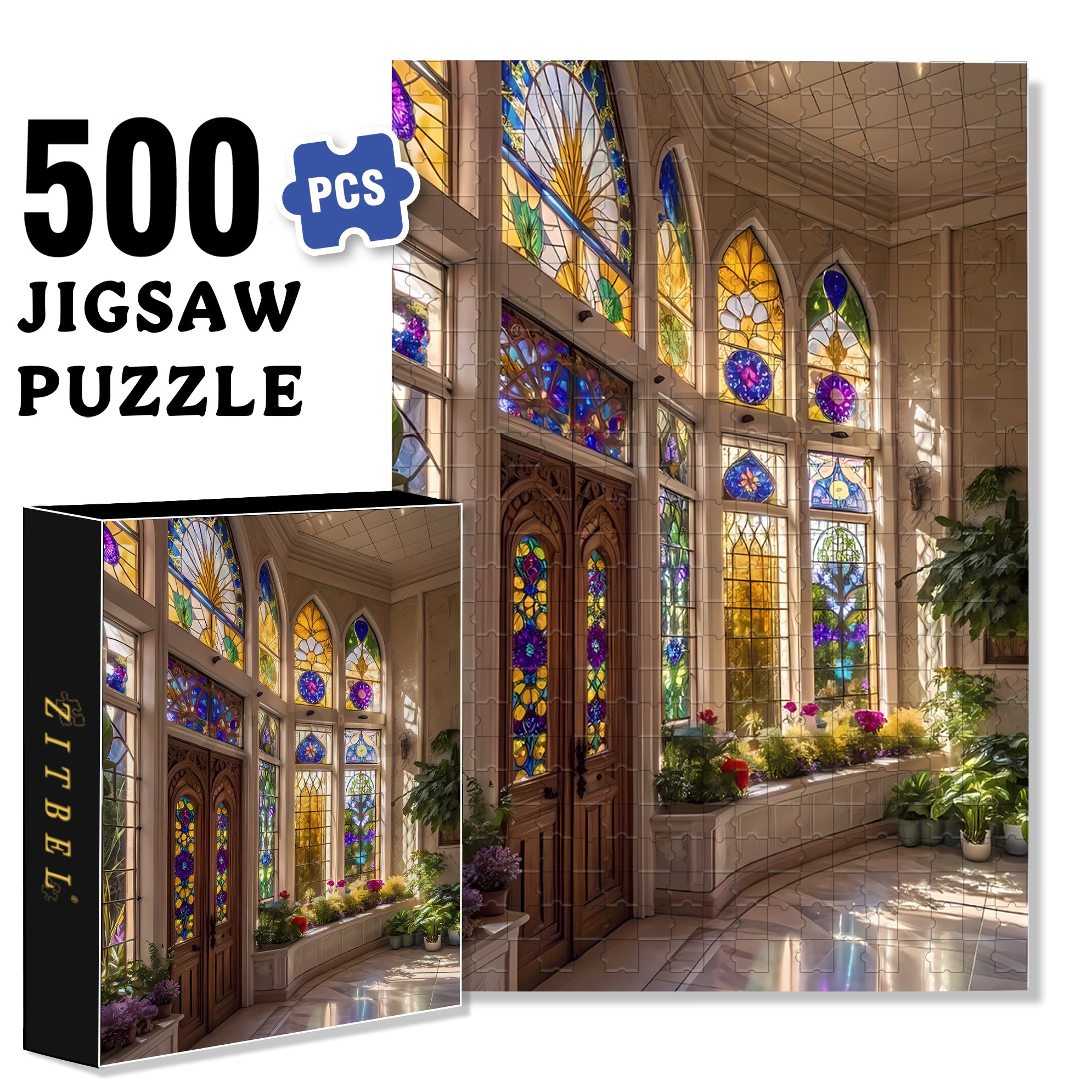 Mosaic Of Light 500pcs/1000pcs Jigsaw Puzzle, Scratch-Resistant, Interactive Family Game & Brain-Boosting DIY Decor, Perfect for Halloween, Christmas & New Year Gifts, Family Puzzle Game