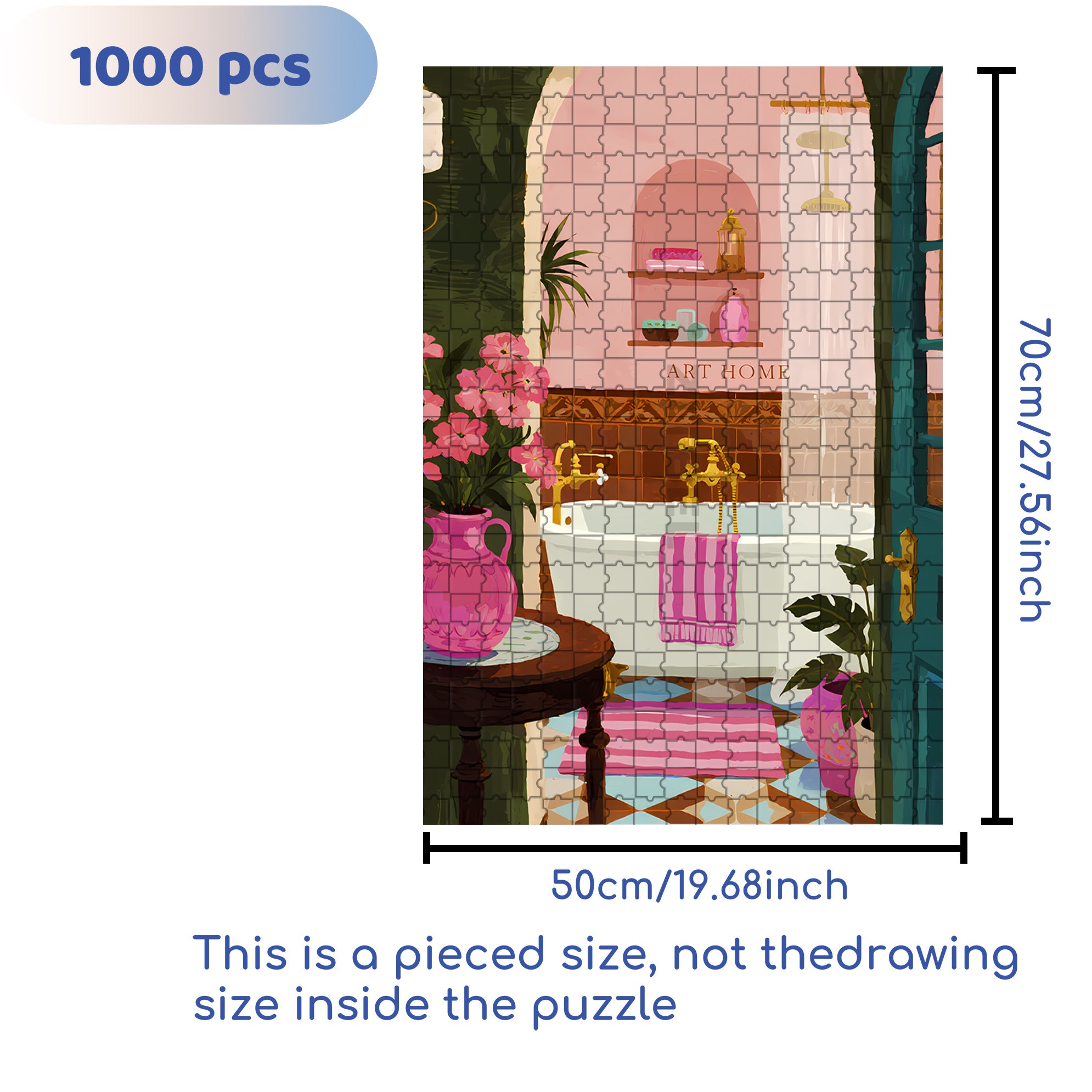 My Bathroom 500pcs/1000pcs Jigsaw Puzzle, Scratch-Resistant, Interactive Family Game & Brain-Boosting DIY Decor, Perfect for Halloween, Christmas & New Year Gifts, Family Puzzle Game