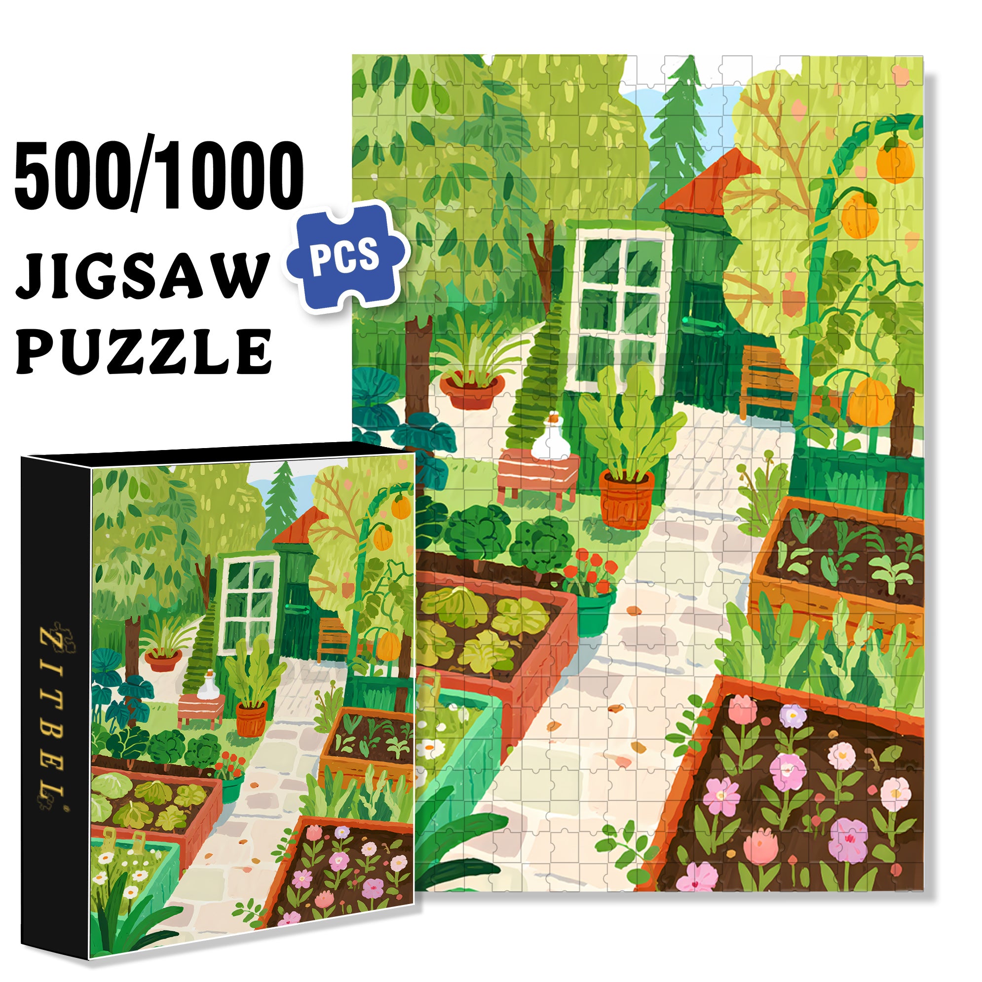 My Vegetable Garden 500pcs/1000pcs Jigsaw Puzzle, Scratch-Resistant, Interactive Family Game & Brain-Boosting DIY Decor, Perfect for Halloween, Christmas & New Year Gifts, Family Puzzle Game