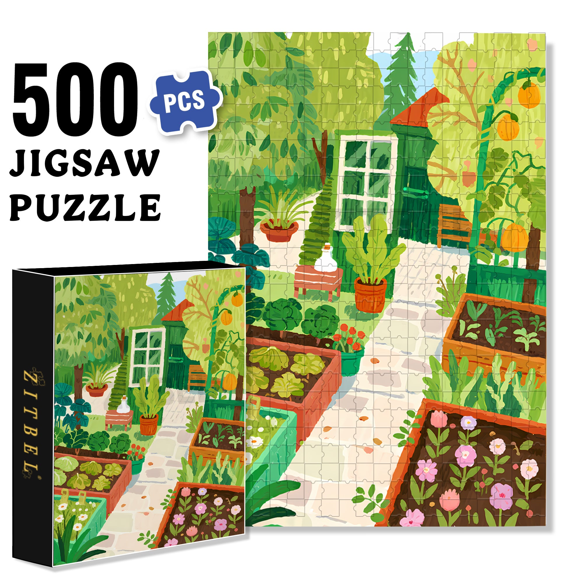 My Vegetable Garden 500pcs/1000pcs Jigsaw Puzzle, Scratch-Resistant, Interactive Family Game & Brain-Boosting DIY Decor, Perfect for Halloween, Christmas & New Year Gifts, Family Puzzle Game