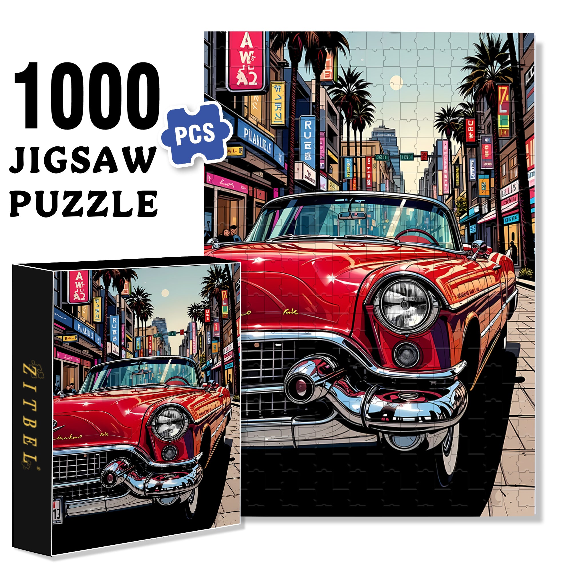 Red Convertible Sports Car 500pcs/1000pcs Jigsaw Puzzle, Scratch-Resistant, Interactive Family Game & Brain-Boosting DIY Decor, Perfect for Halloween, Christmas & New Year Gifts, Family Puzzle Game