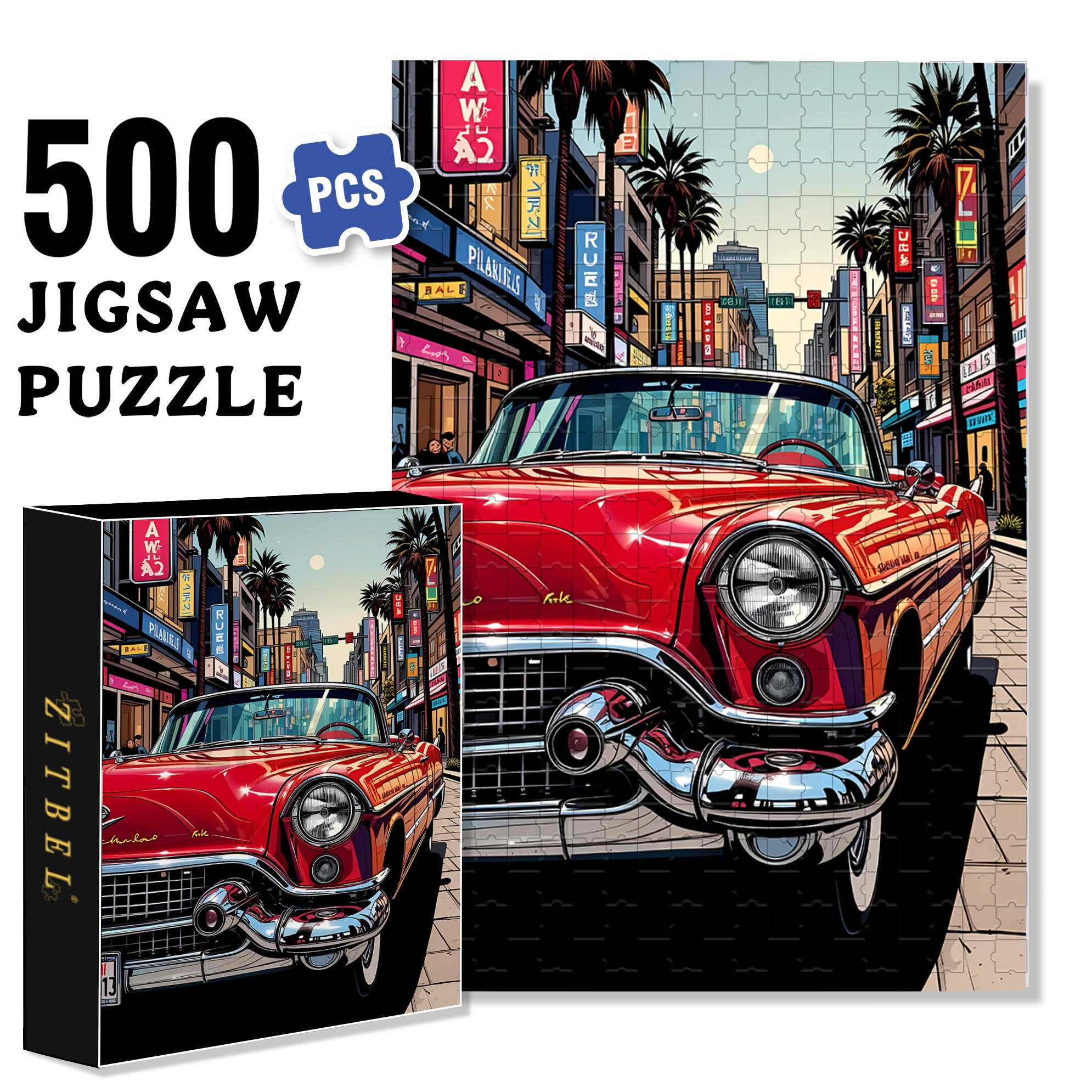 Red Convertible Sports Car 500pcs/1000pcs Jigsaw Puzzle, Scratch-Resistant, Interactive Family Game & Brain-Boosting DIY Decor, Perfect for Halloween, Christmas & New Year Gifts, Family Puzzle Game
