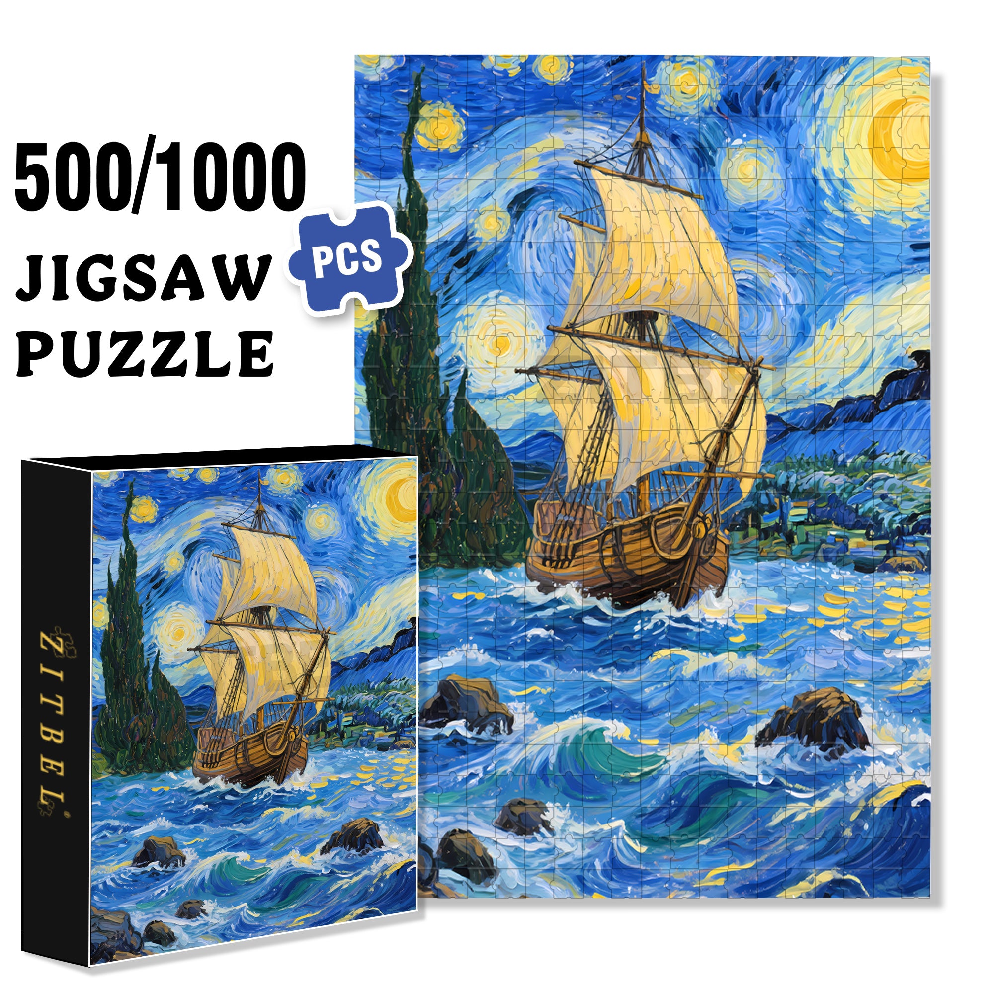 Riding The Wind And Waves 500pcs/1000pcs Jigsaw Puzzle, Scratch-Resistant, Interactive Family Game & Brain-Boosting DIY Decor, Perfect for Halloween, Christmas & New Year Gifts, Family Puzzle Game