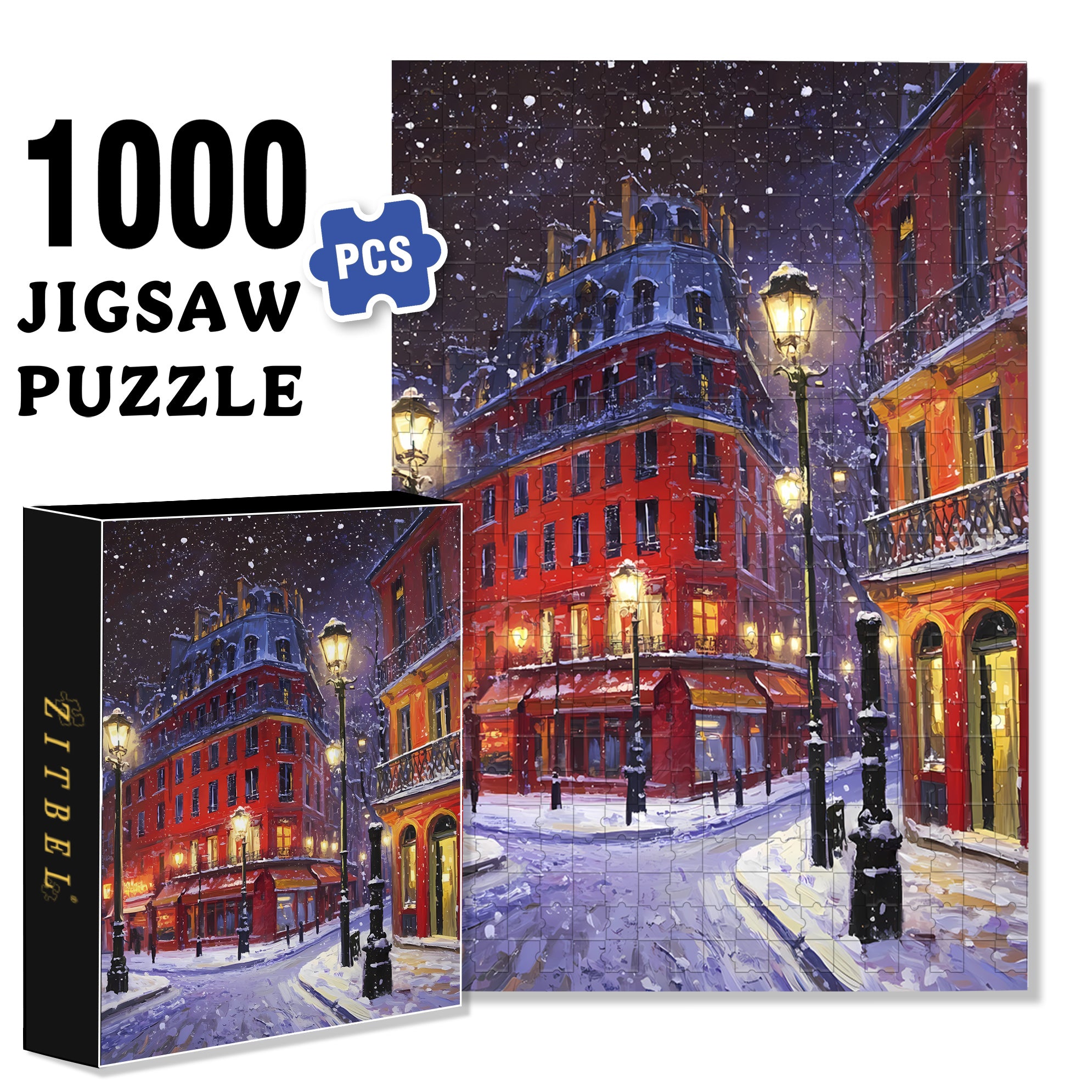 Snowy Night In Paris 500pcs/1000pcs Jigsaw Puzzle, Scratch-Resistant, Interactive Family Game & Brain-Boosting DIY Decor, Perfect for Halloween, Christmas & New Year Gifts, Family Puzzle Game