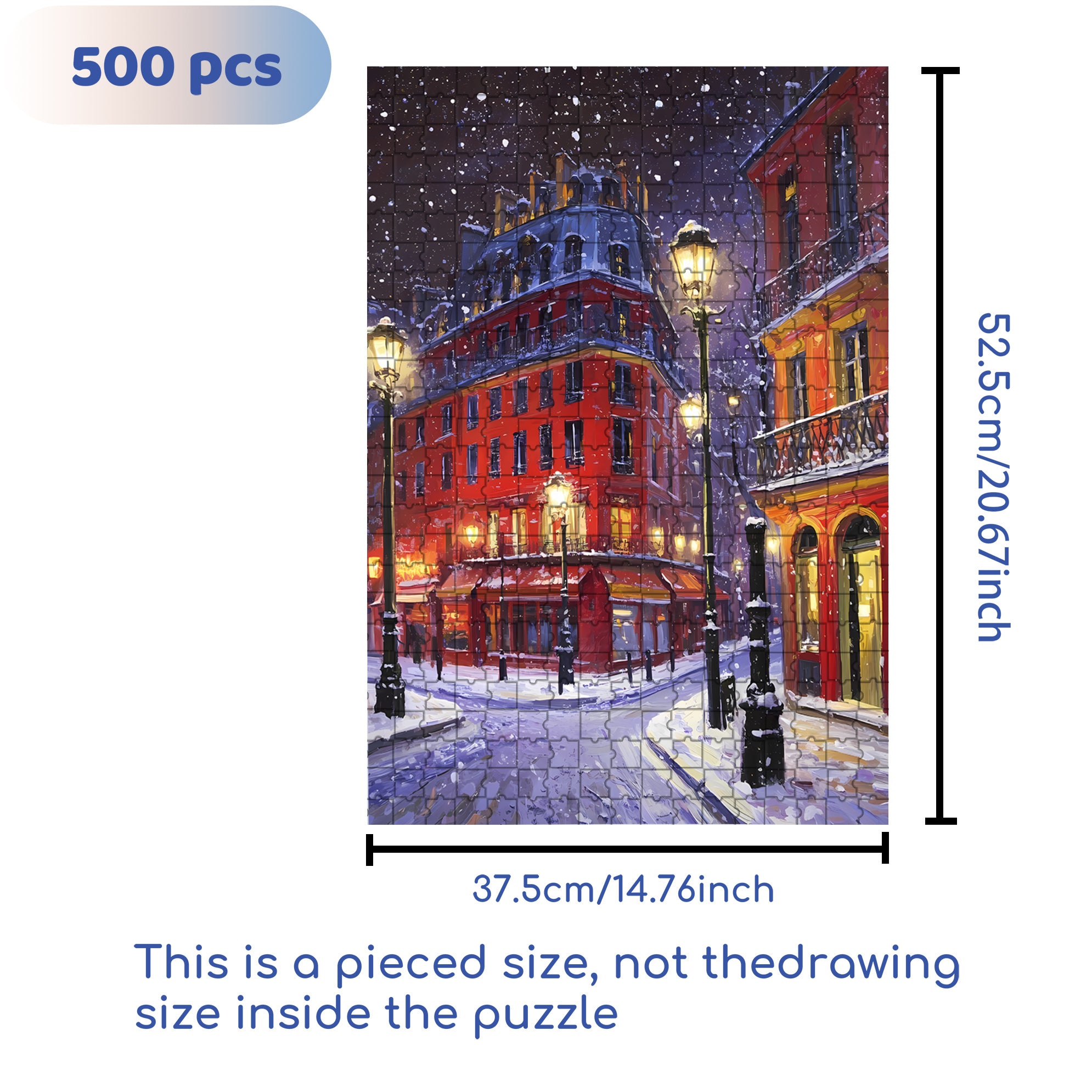 Snowy Night In Paris 500pcs/1000pcs Jigsaw Puzzle, Scratch-Resistant, Interactive Family Game & Brain-Boosting DIY Decor, Perfect for Halloween, Christmas & New Year Gifts, Family Puzzle Game