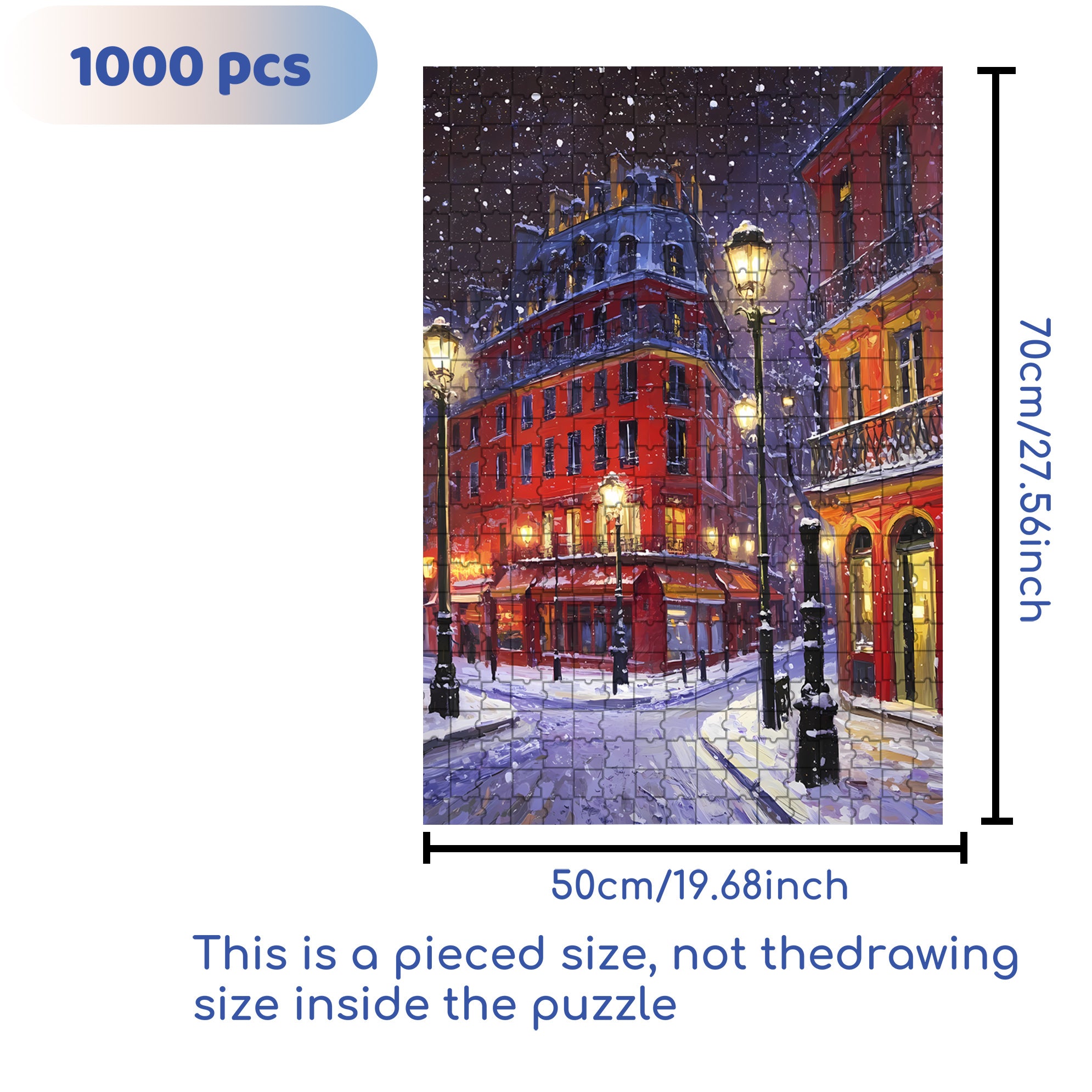 Snowy Night In Paris 500pcs/1000pcs Jigsaw Puzzle, Scratch-Resistant, Interactive Family Game & Brain-Boosting DIY Decor, Perfect for Halloween, Christmas & New Year Gifts, Family Puzzle Game