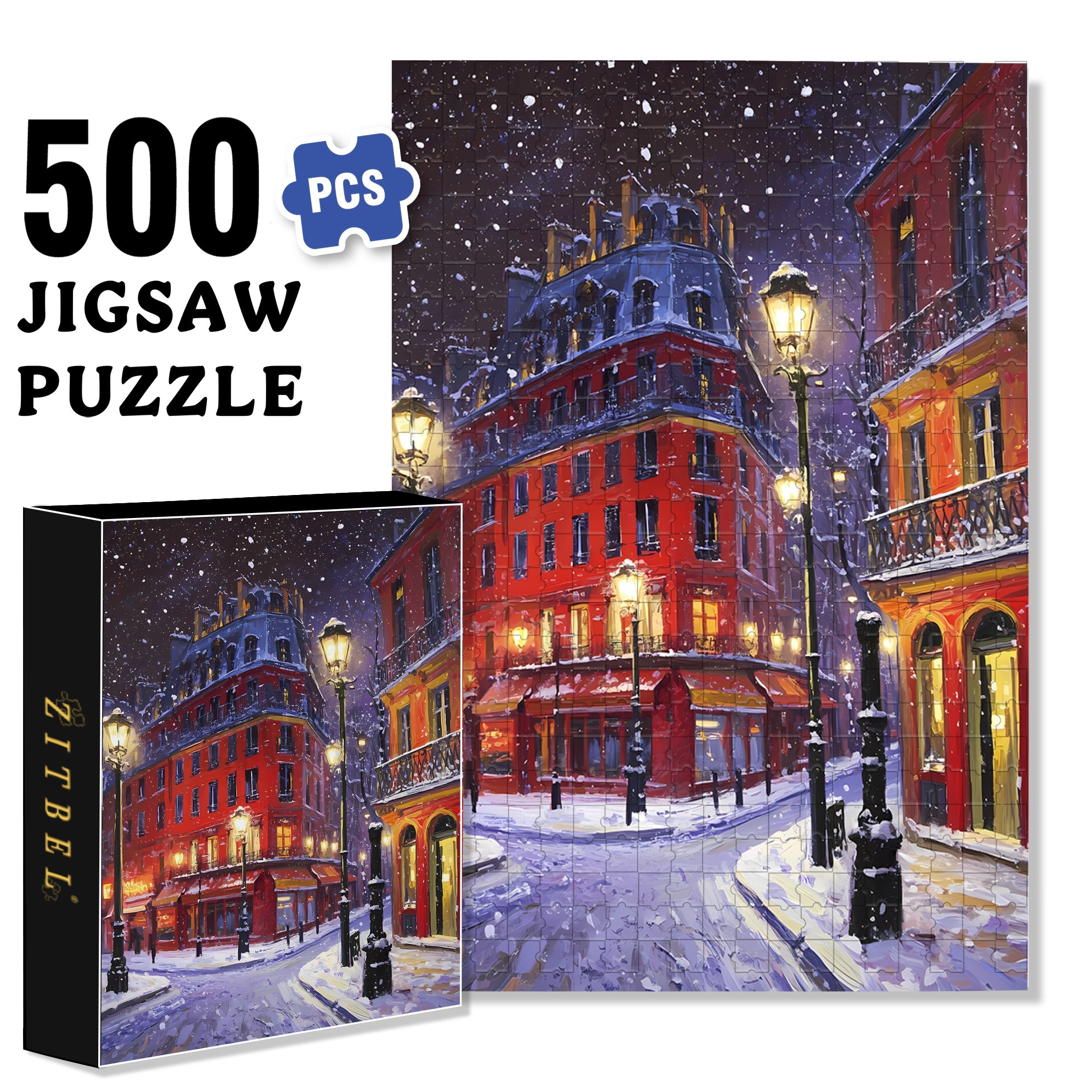 Snowy Night In Paris 500pcs/1000pcs Jigsaw Puzzle, Scratch-Resistant, Interactive Family Game & Brain-Boosting DIY Decor, Perfect for Halloween, Christmas & New Year Gifts, Family Puzzle Game