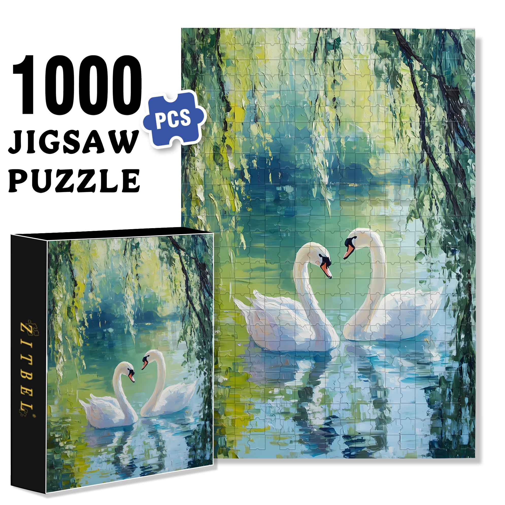 Swan Drawn 500pcs/1000pcs Jigsaw Puzzle, Scratch-Resistant, Interactive Family Game & Brain-Boosting DIY Decor, Perfect for Halloween, Christmas & New Year Gifts, Family Puzzle Game