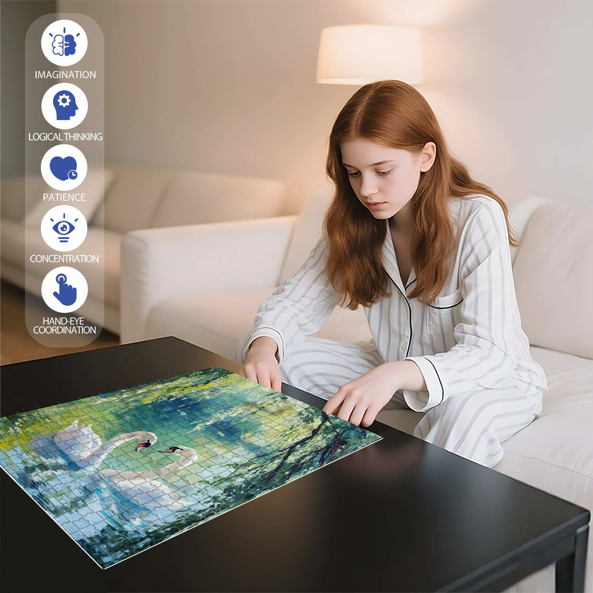Swan Drawn 500pcs/1000pcs Jigsaw Puzzle, Scratch-Resistant, Interactive Family Game & Brain-Boosting DIY Decor, Perfect for Halloween, Christmas & New Year Gifts, Family Puzzle Game