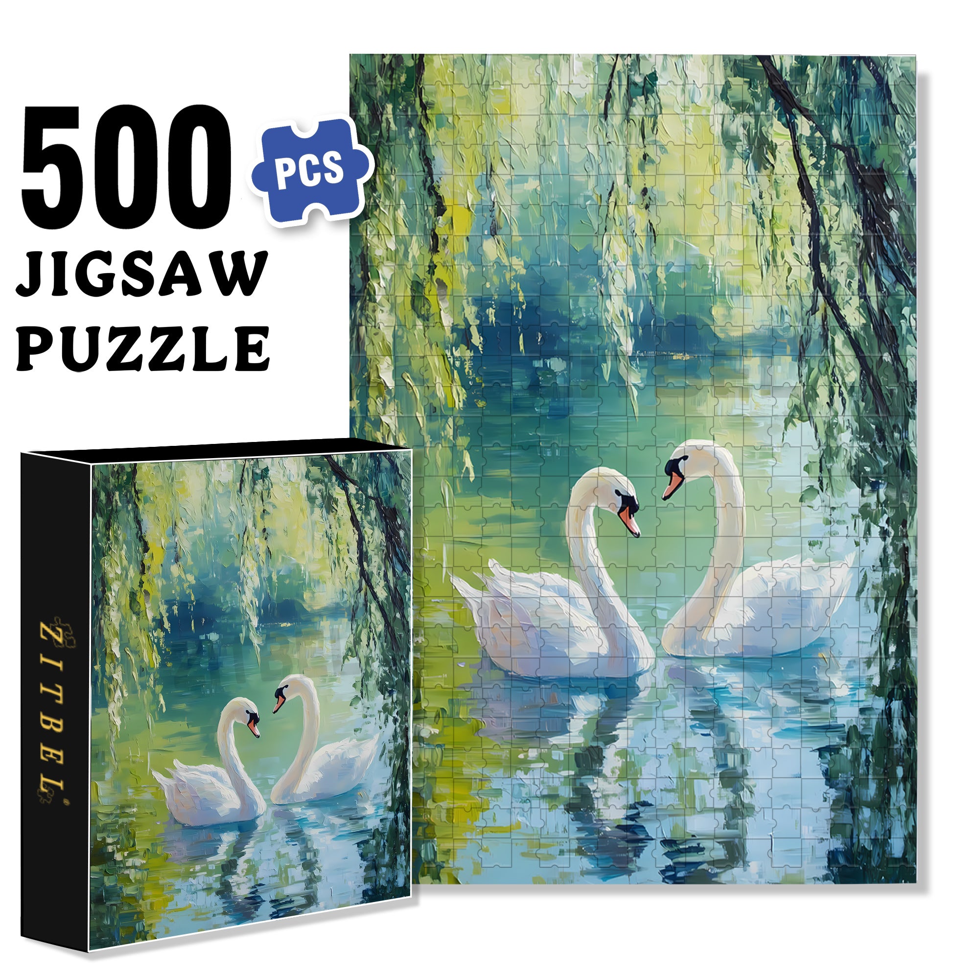 Swan Drawn 500pcs/1000pcs Jigsaw Puzzle, Scratch-Resistant, Interactive Family Game & Brain-Boosting DIY Decor, Perfect for Halloween, Christmas & New Year Gifts, Family Puzzle Game