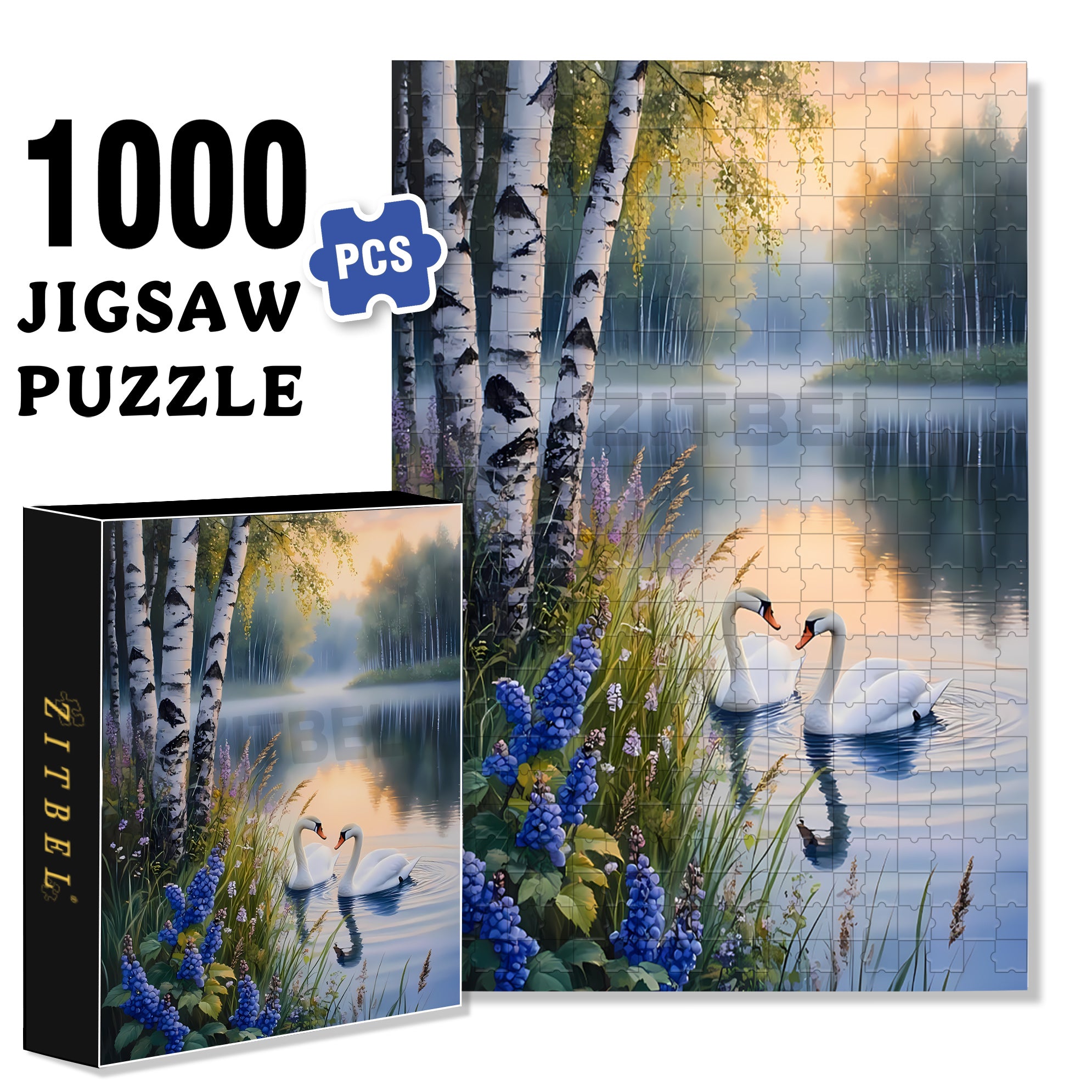 Swans 500pcs/1000pcs Jigsaw Puzzle, Scratch-Resistant, Interactive Family Game & Brain-Boosting DIY Decor, Perfect for Halloween, Christmas & New Year Gifts, Family Puzzle Game
