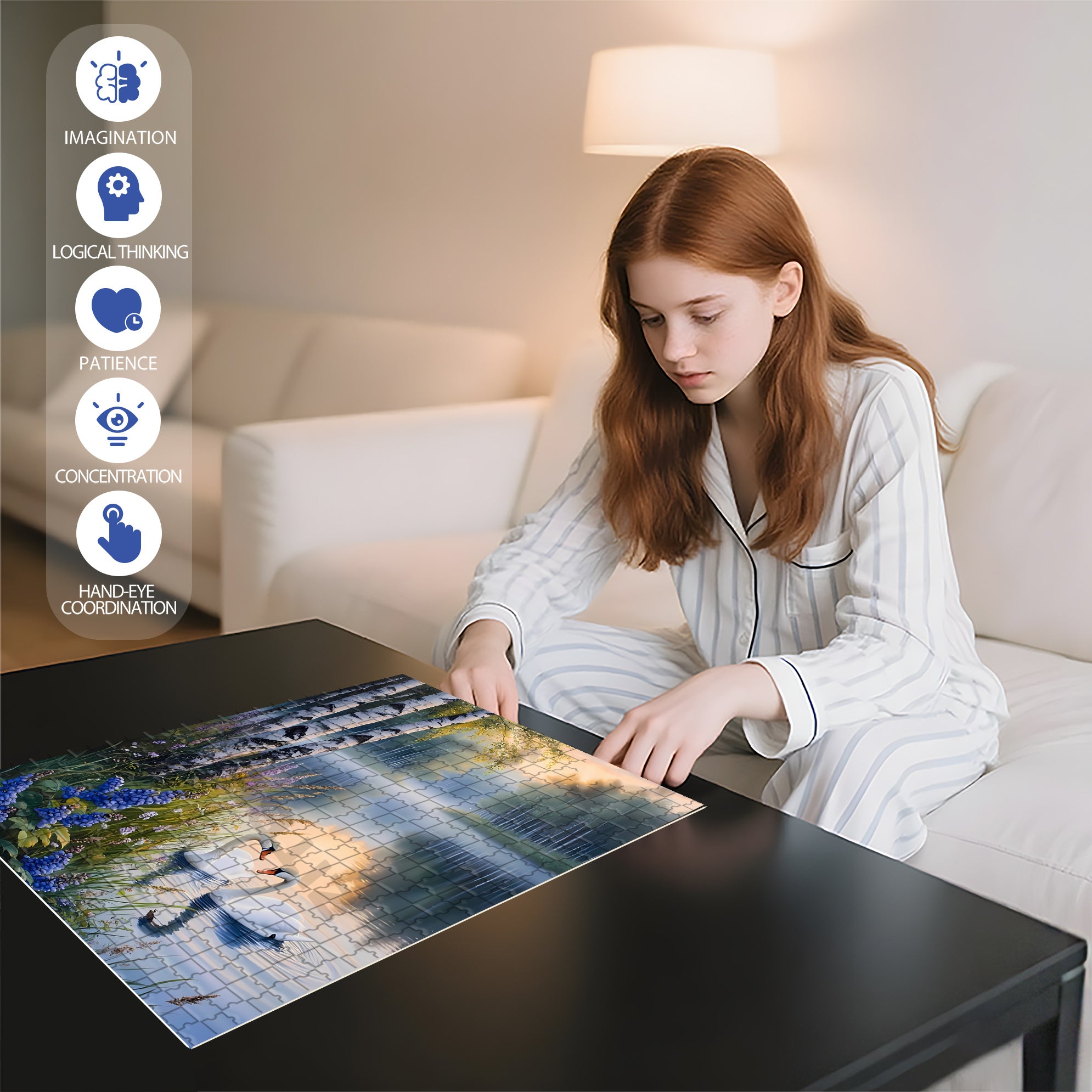 Swans 500pcs/1000pcs Jigsaw Puzzle, Scratch-Resistant, Interactive Family Game & Brain-Boosting DIY Decor, Perfect for Halloween, Christmas & New Year Gifts, Family Puzzle Game