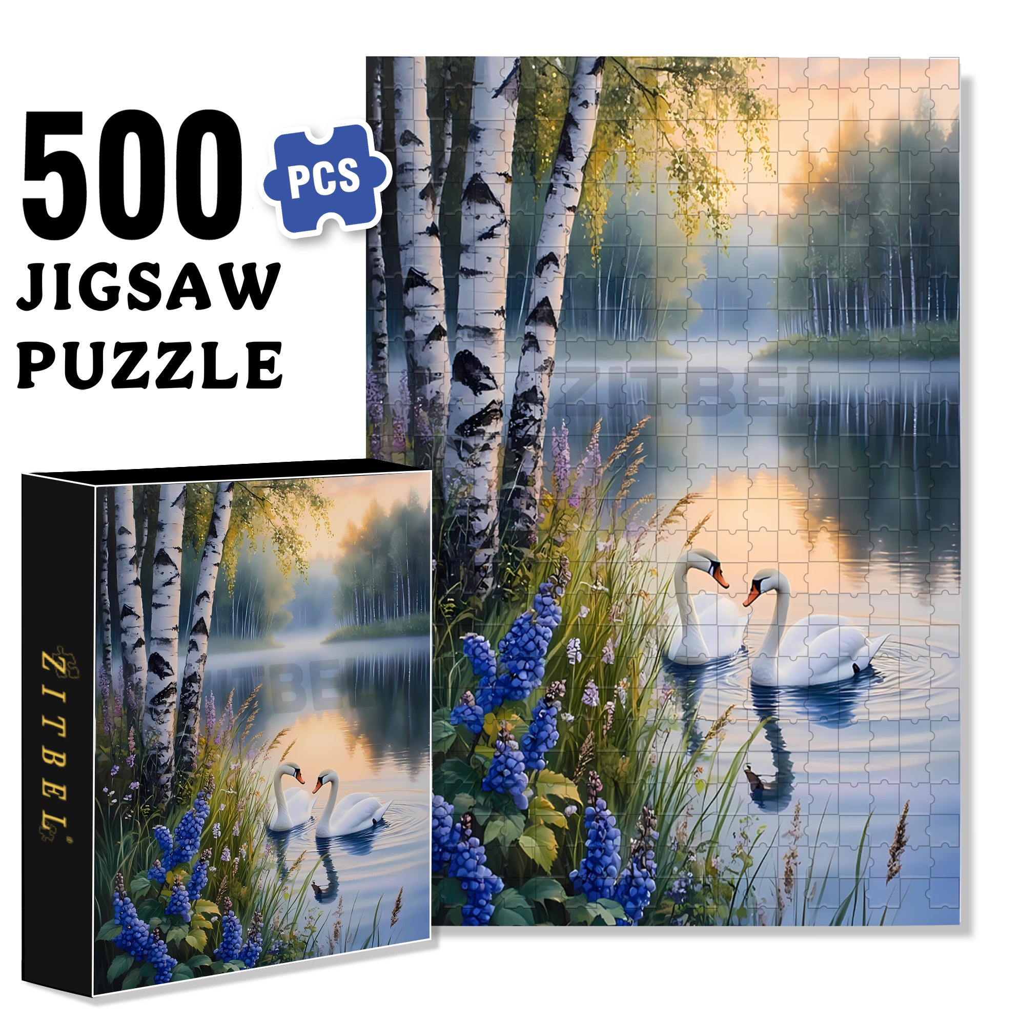 Swans 500pcs/1000pcs Jigsaw Puzzle, Scratch-Resistant, Interactive Family Game & Brain-Boosting DIY Decor, Perfect for Halloween, Christmas & New Year Gifts, Family Puzzle Game