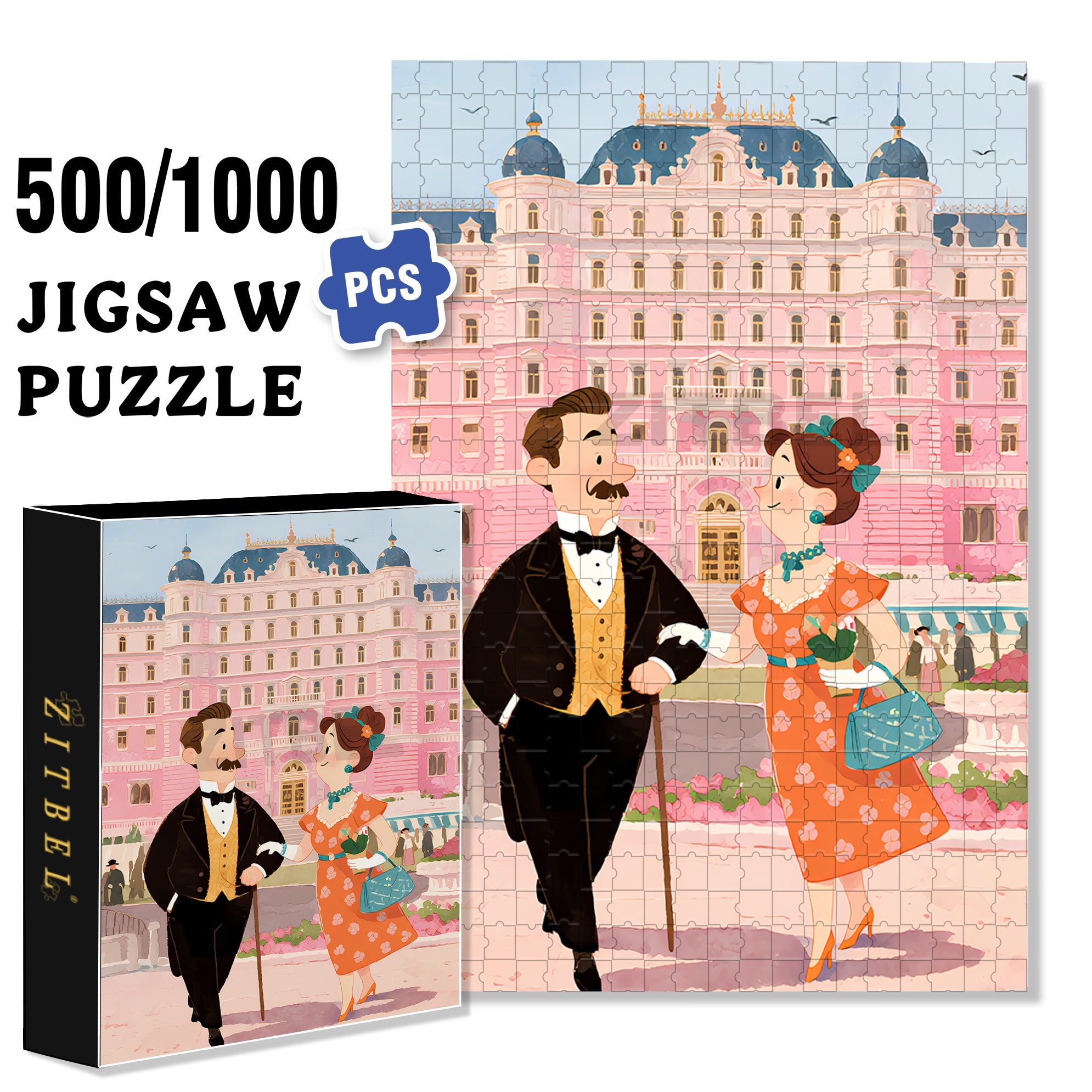 The Grand Budapest Hotel 500pcs/1000pcs Jigsaw Puzzle, Scratch-Resistant, Interactive Family Game & Brain-Boosting DIY Decor, Perfect for Halloween, Christmas & New Year Gifts, Family Puzzle Game