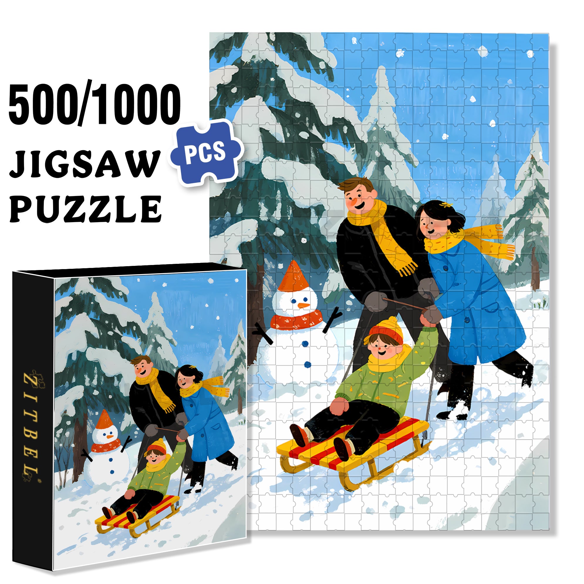 A Family Of Three 500pcs/1000pcs Jigsaw Puzzle, Scratch-Resistant, Interactive Family Game & Brain-Boosting DIY Decor, Perfect for Halloween, Christmas & New Year Gifts, Family Puzzle Game