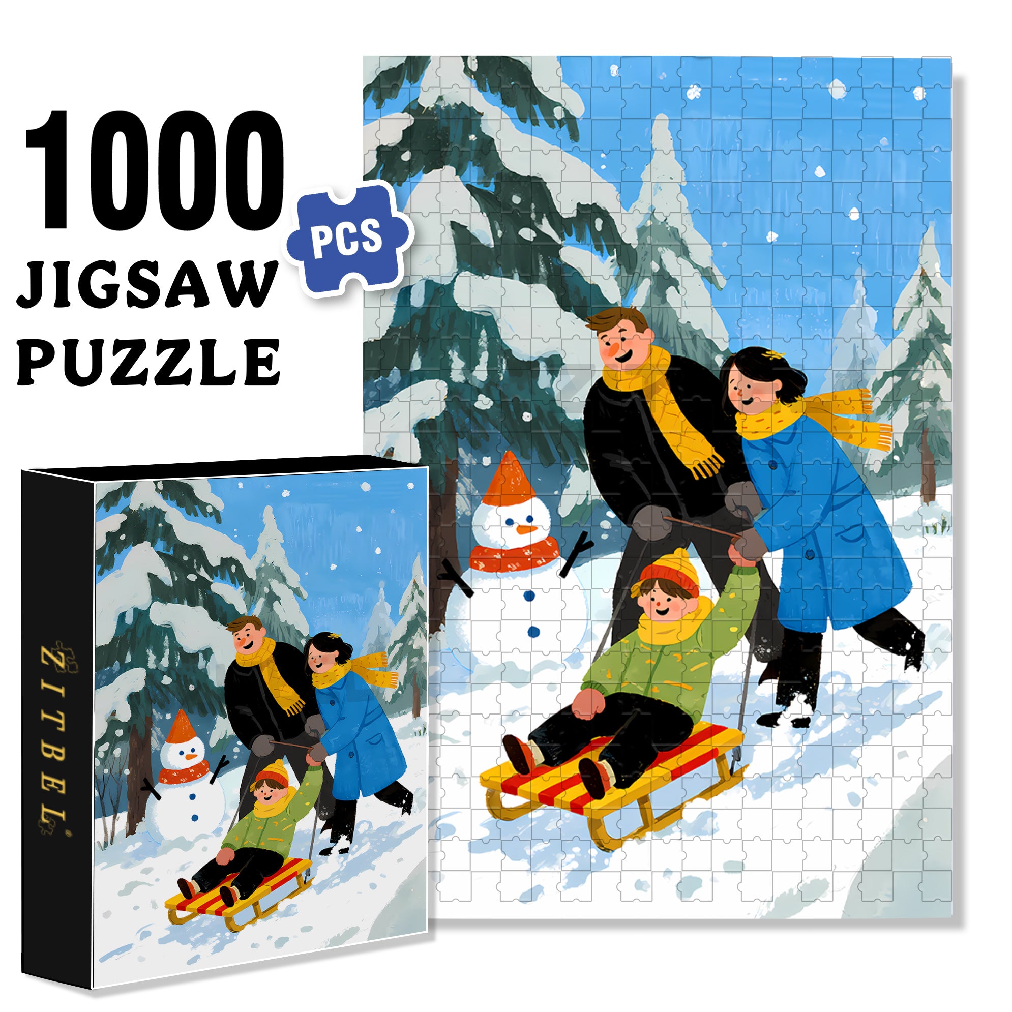 A Family Of Three 500pcs/1000pcs Jigsaw Puzzle, Scratch-Resistant, Interactive Family Game & Brain-Boosting DIY Decor, Perfect for Halloween, Christmas & New Year Gifts, Family Puzzle Game