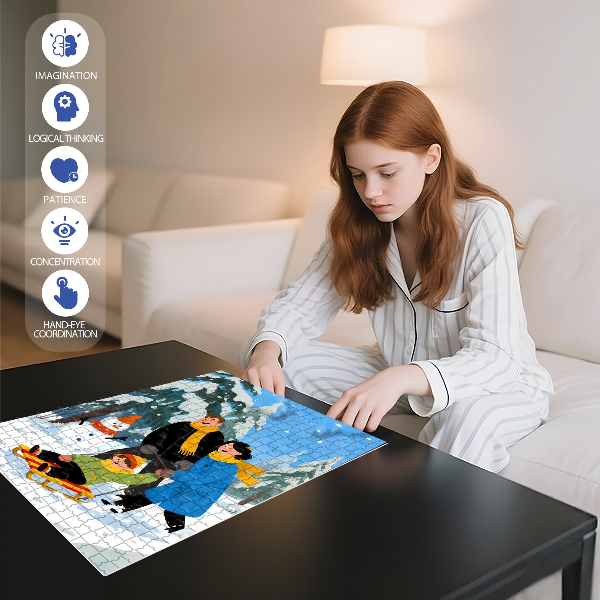A Family Of Three 500pcs/1000pcs Jigsaw Puzzle, Scratch-Resistant, Interactive Family Game & Brain-Boosting DIY Decor, Perfect for Halloween, Christmas & New Year Gifts, Family Puzzle Game