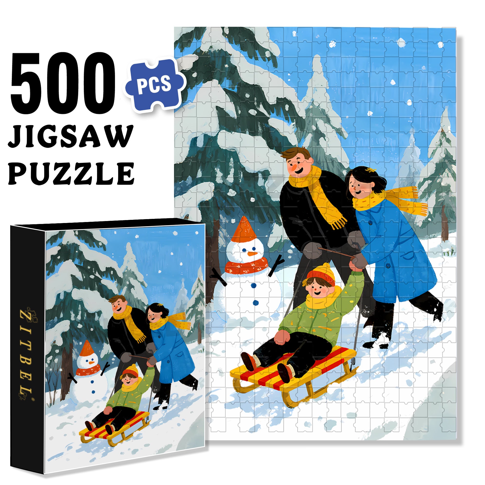 A Family Of Three 500pcs/1000pcs Jigsaw Puzzle, Scratch-Resistant, Interactive Family Game & Brain-Boosting DIY Decor, Perfect for Halloween, Christmas & New Year Gifts, Family Puzzle Game