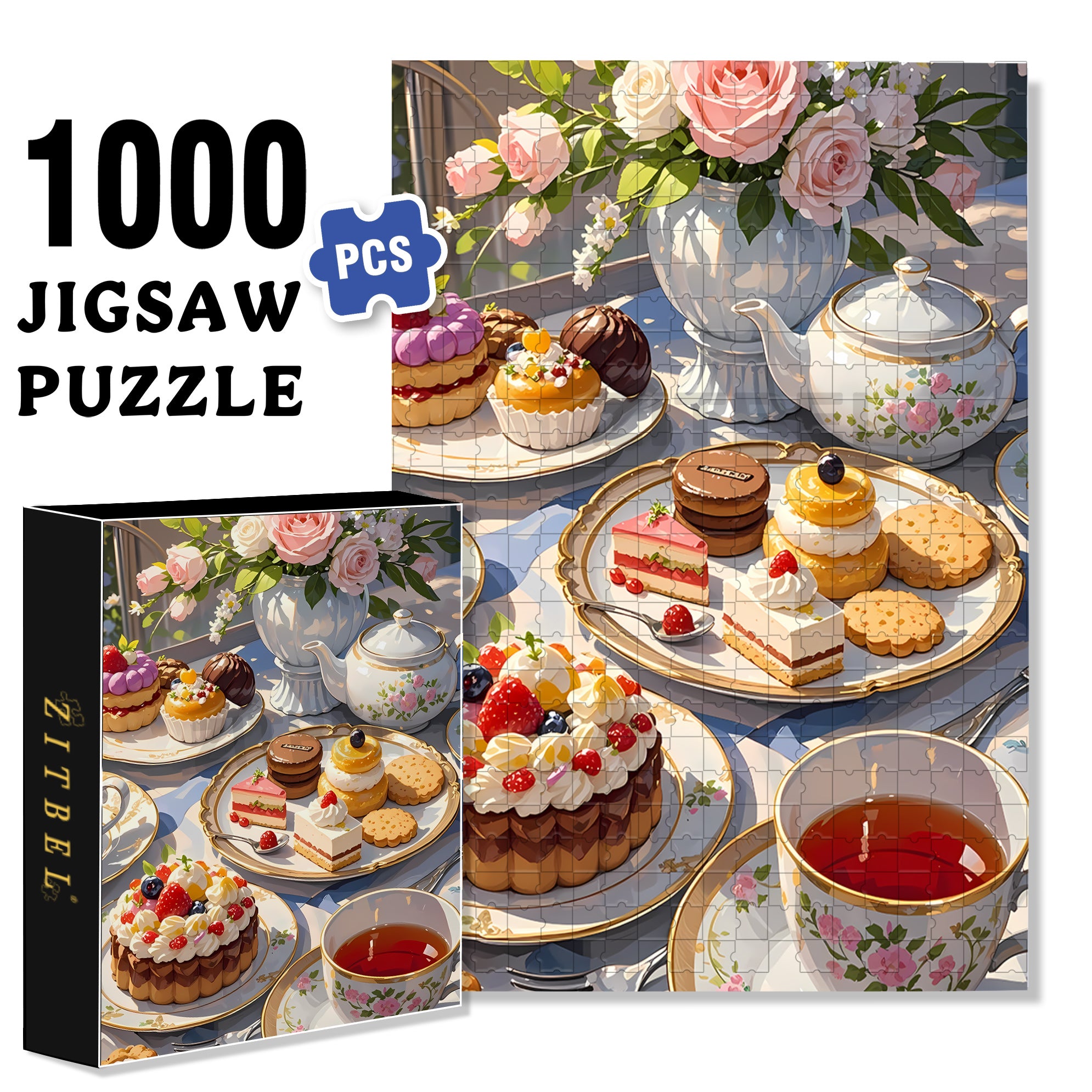 Afternoon Tea 500pcs/1000pcs Jigsaw Puzzle, Scratch-Resistant, Interactive Family Game & Brain-Boosting DIY Decor, Perfect for Halloween, Christmas & New Year Gifts, Family Puzzle Game