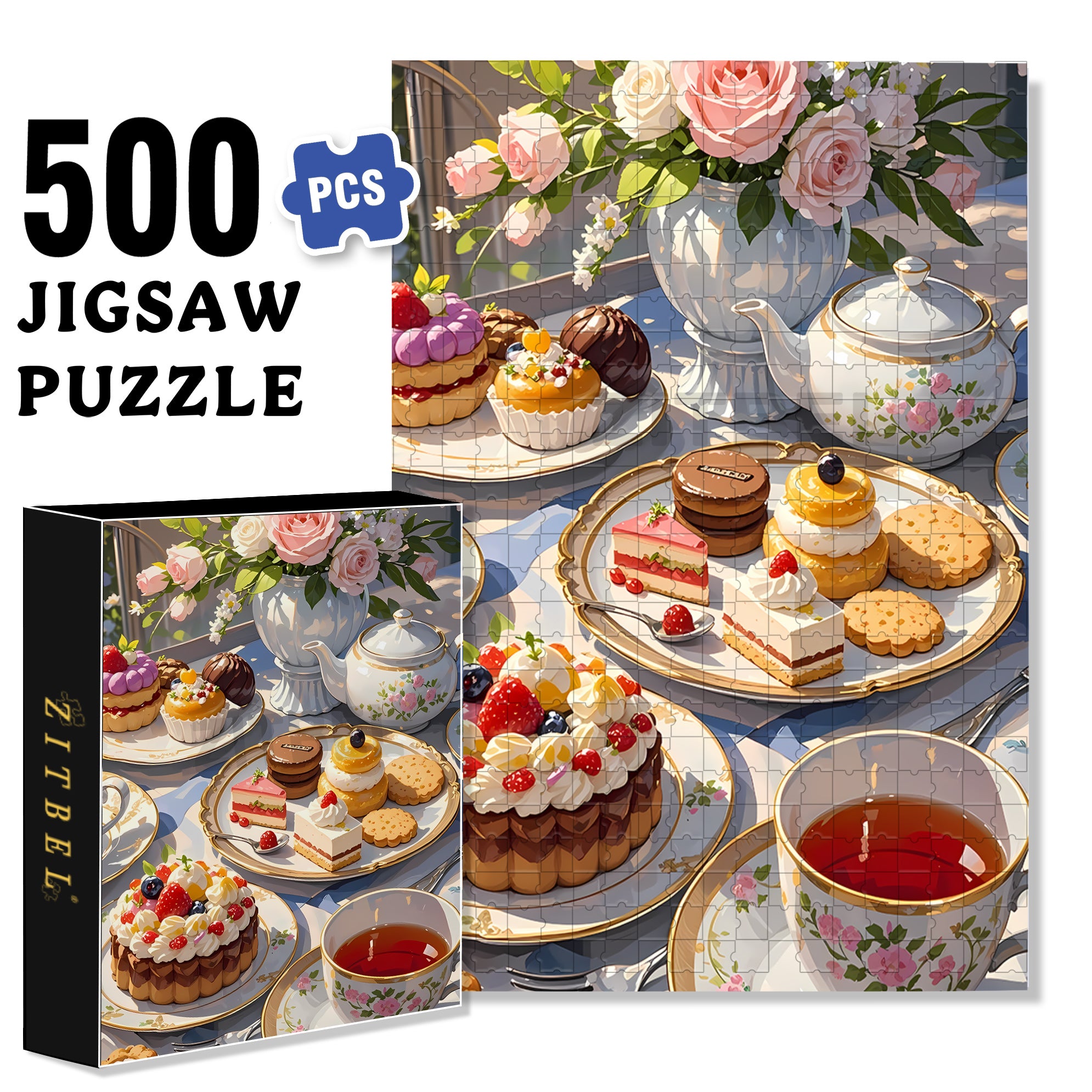 Afternoon Tea 500pcs/1000pcs Jigsaw Puzzle, Scratch-Resistant, Interactive Family Game & Brain-Boosting DIY Decor, Perfect for Halloween, Christmas & New Year Gifts, Family Puzzle Game