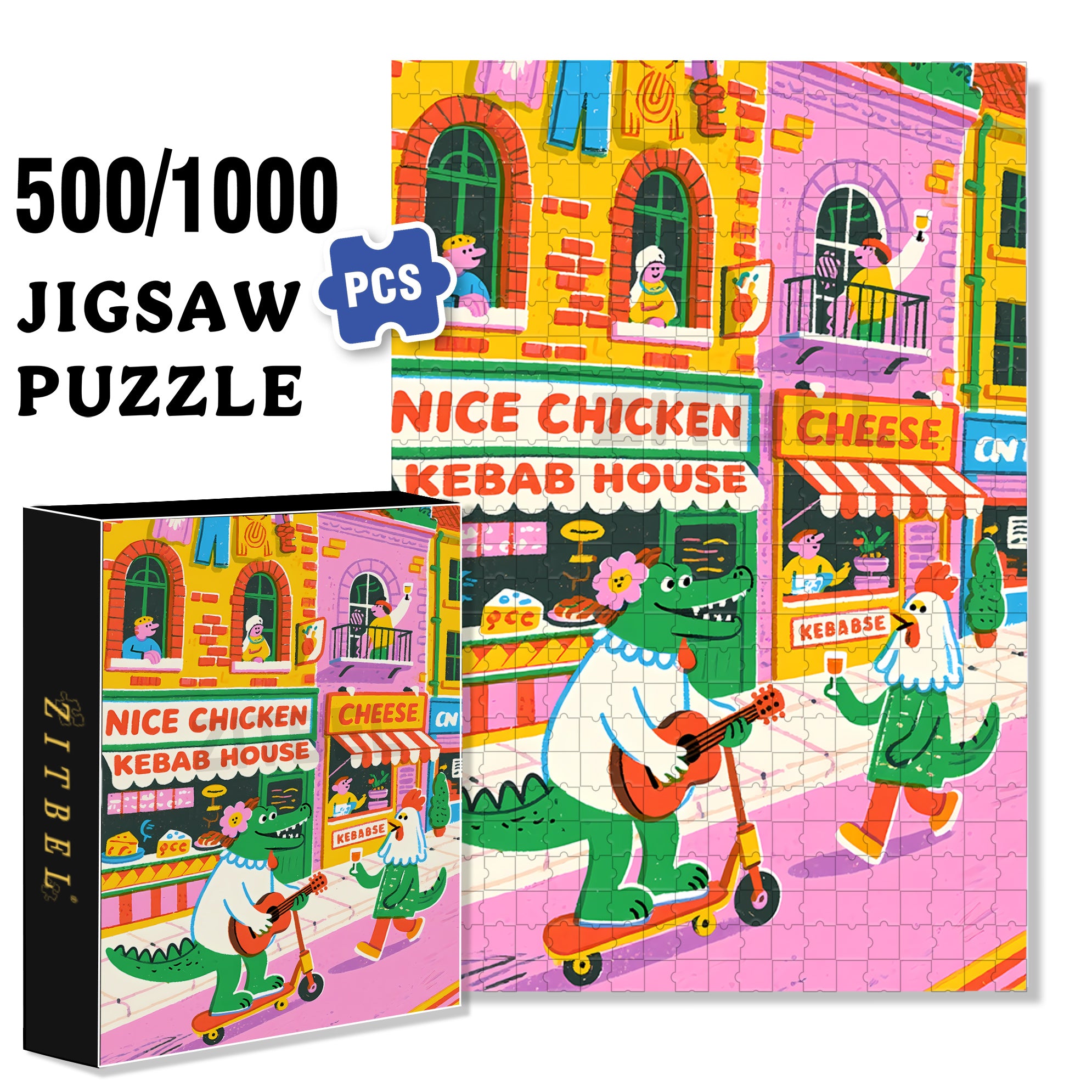 Alligator And Chicken 500pcs/1000pcs Jigsaw Puzzle, Scratch-Resistant, Interactive Family Game & Brain-Boosting DIY Decor, Perfect for Halloween, Christmas & New Year Gifts, Family Puzzle Game