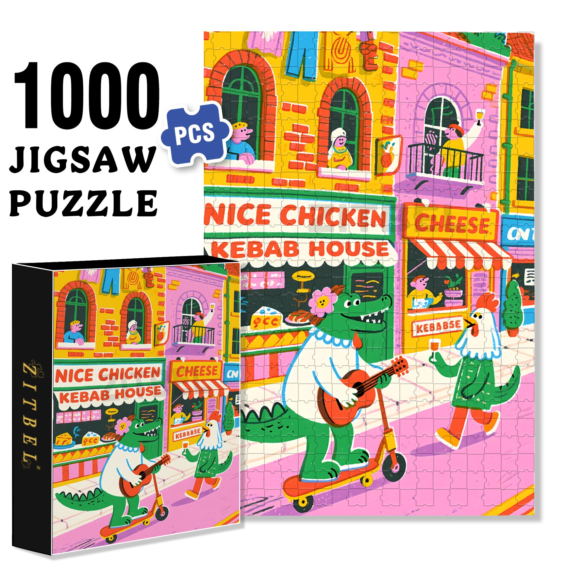 Alligator And Chicken 500pcs/1000pcs Jigsaw Puzzle, Scratch-Resistant, Interactive Family Game & Brain-Boosting DIY Decor, Perfect for Halloween, Christmas & New Year Gifts, Family Puzzle Game