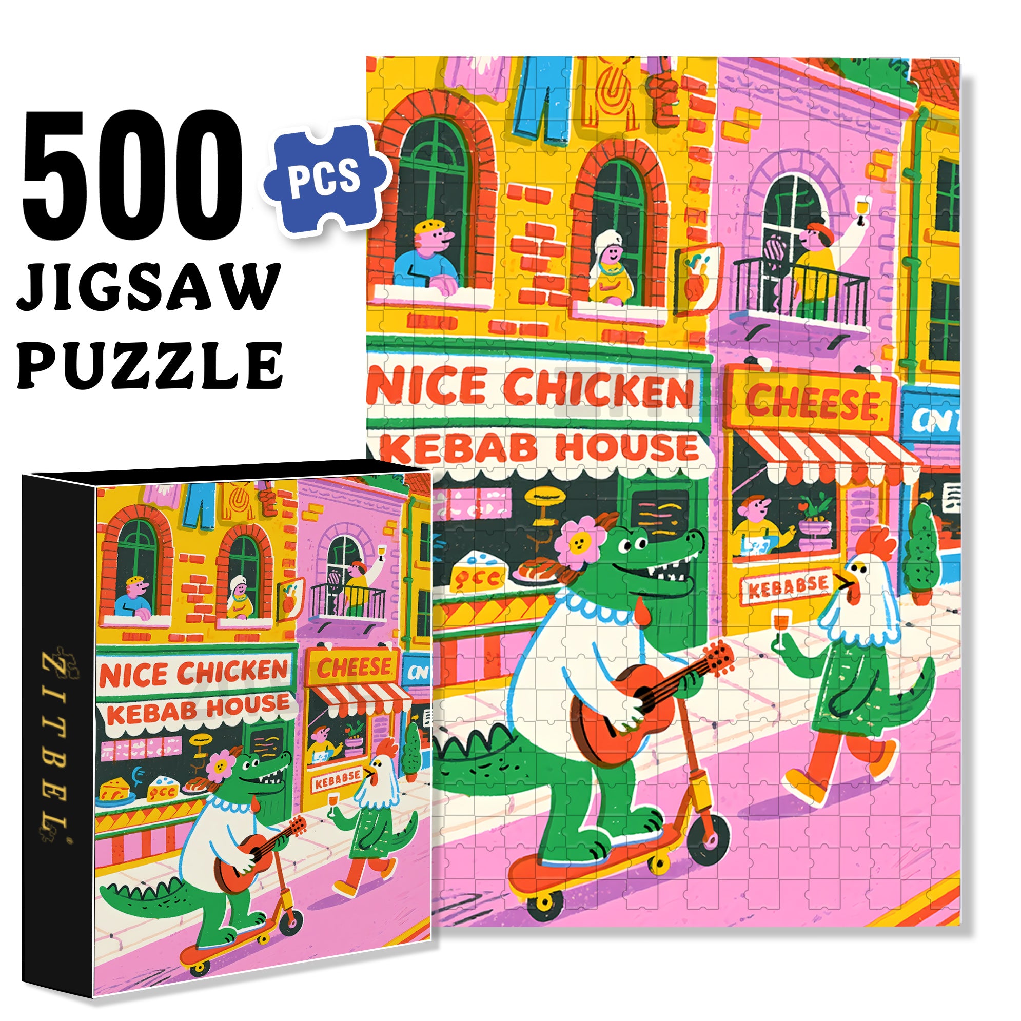 Alligator And Chicken 500pcs/1000pcs Jigsaw Puzzle, Scratch-Resistant, Interactive Family Game & Brain-Boosting DIY Decor, Perfect for Halloween, Christmas & New Year Gifts, Family Puzzle Game