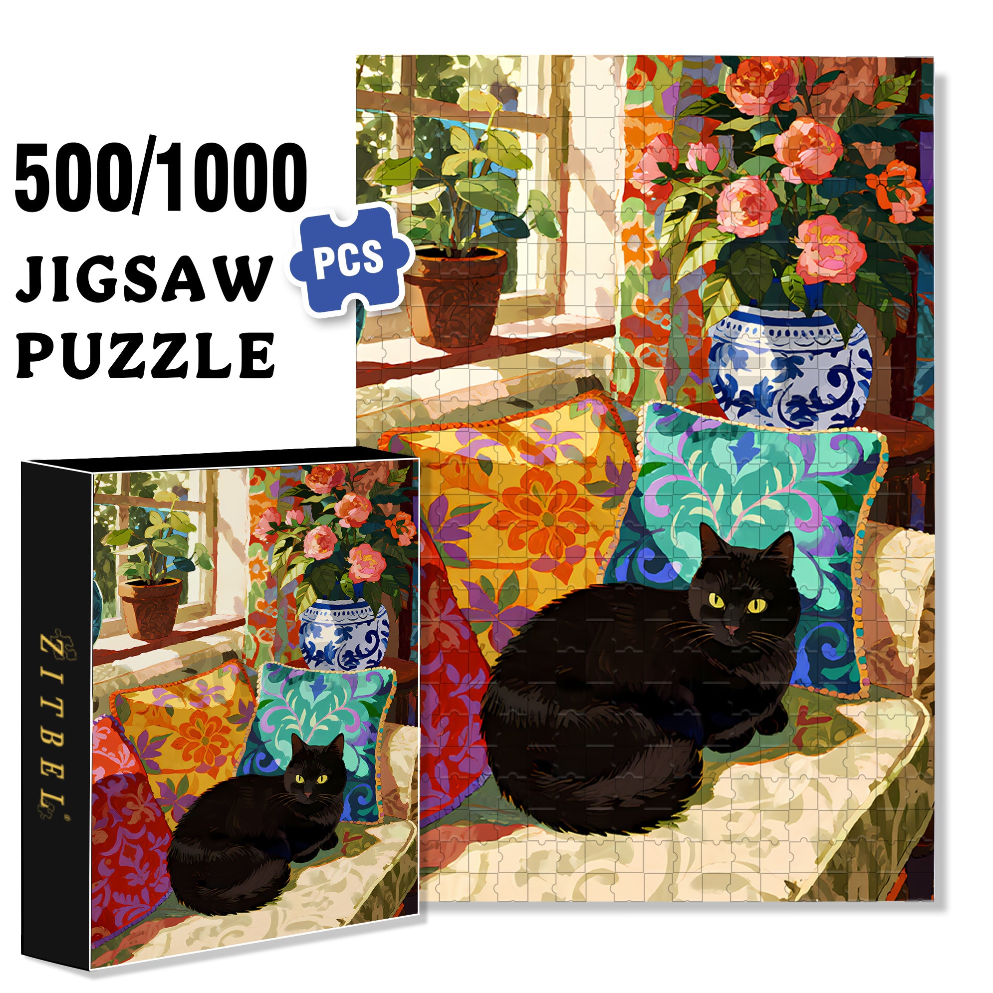 Art Home 500pcs/1000pcs Jigsaw Puzzle, Scratch-Resistant, Interactive Family Game & Brain-Boosting DIY Decor, Perfect for Halloween, Christmas & New Year Gifts, Family Puzzle Game