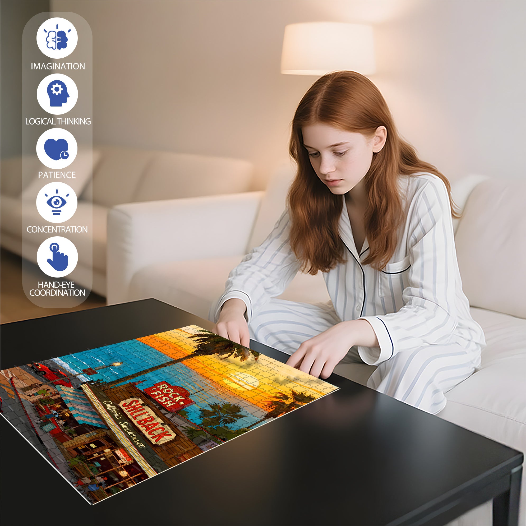 California Sunset 500pcs/1000pcs Jigsaw Puzzle, Scratch-Resistant, Interactive Family Game & Brain-Boosting DIY Decor, Perfect for Halloween, Christmas & New Year Gifts, Family Puzzle Game