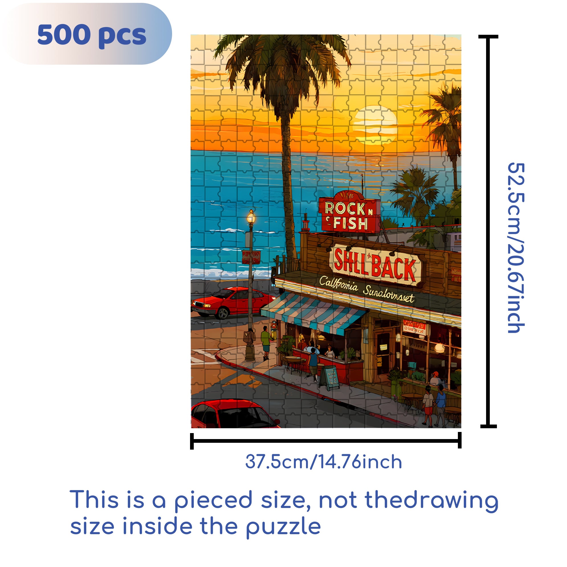 California Sunset 500pcs/1000pcs Jigsaw Puzzle, Scratch-Resistant, Interactive Family Game & Brain-Boosting DIY Decor, Perfect for Halloween, Christmas & New Year Gifts, Family Puzzle Game