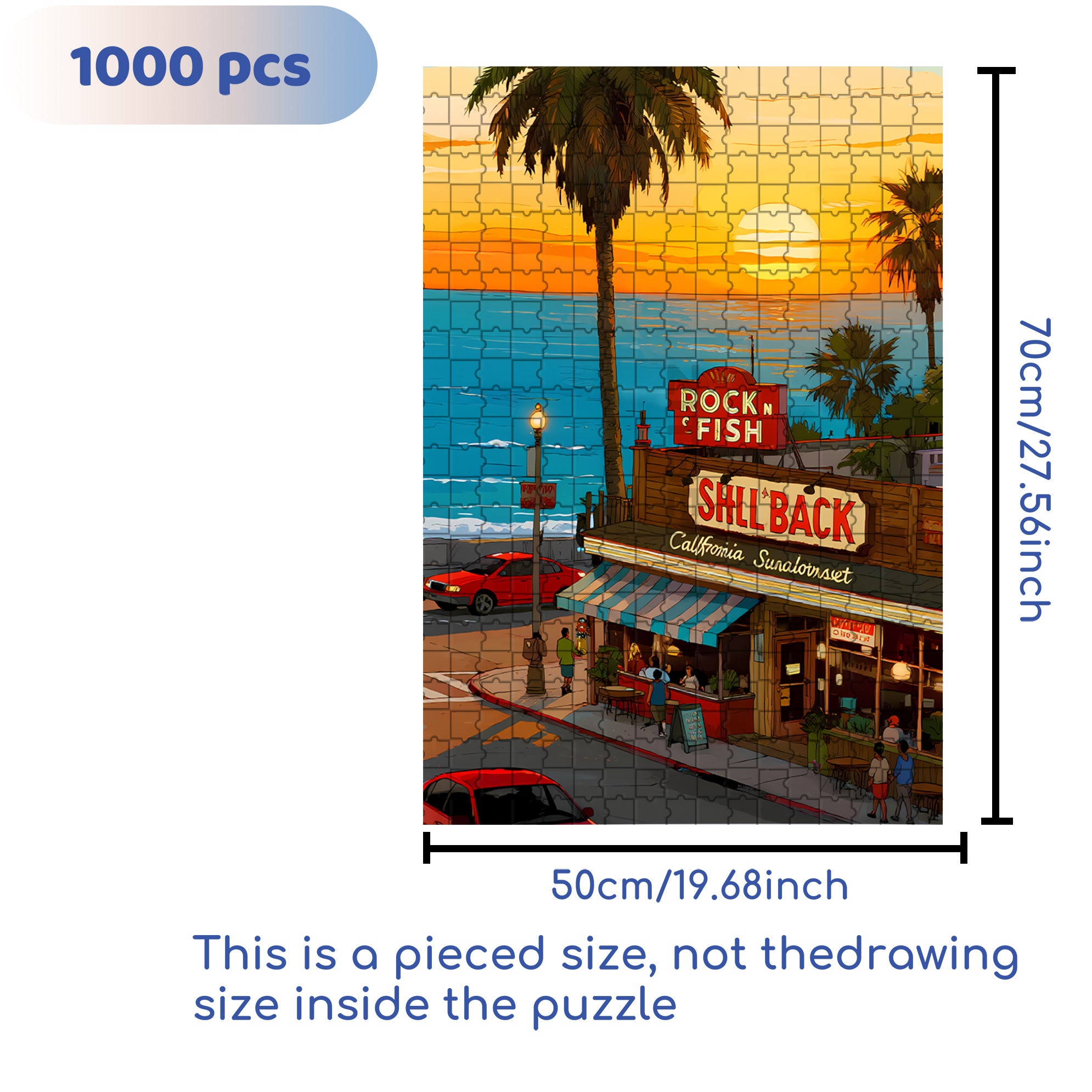 California Sunset 500pcs/1000pcs Jigsaw Puzzle, Scratch-Resistant, Interactive Family Game & Brain-Boosting DIY Decor, Perfect for Halloween, Christmas & New Year Gifts, Family Puzzle Game