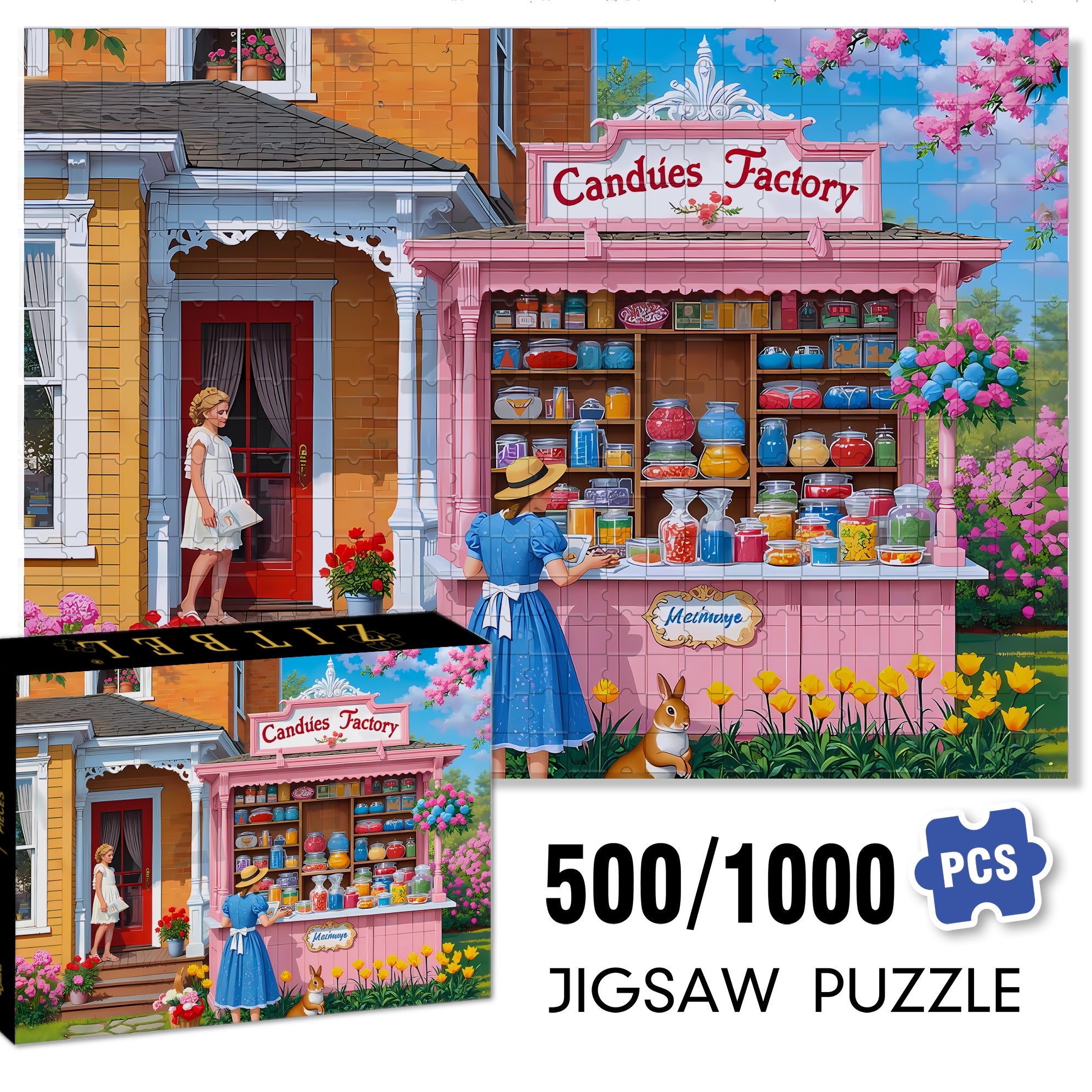 Candy Factory 500pcs/1000pcs Jigsaw Puzzle, Scratch-Resistant, Interactive Family Game & Brain-Boosting DIY Decor, Perfect for Halloween, Christmas & New Year Gifts, Family Puzzle Game