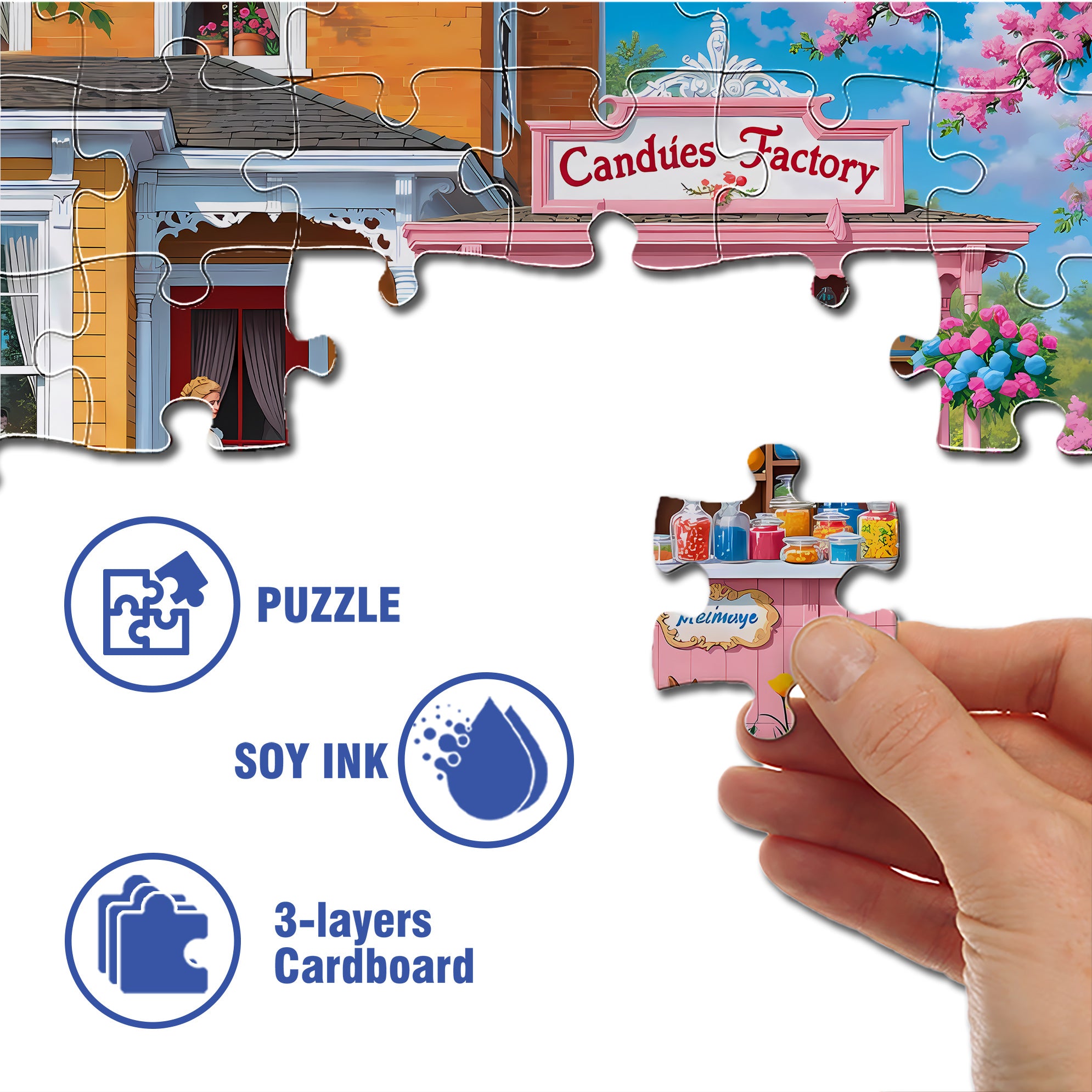 Candy Factory 500pcs/1000pcs Jigsaw Puzzle, Scratch-Resistant, Interactive Family Game & Brain-Boosting DIY Decor, Perfect for Halloween, Christmas & New Year Gifts, Family Puzzle Game