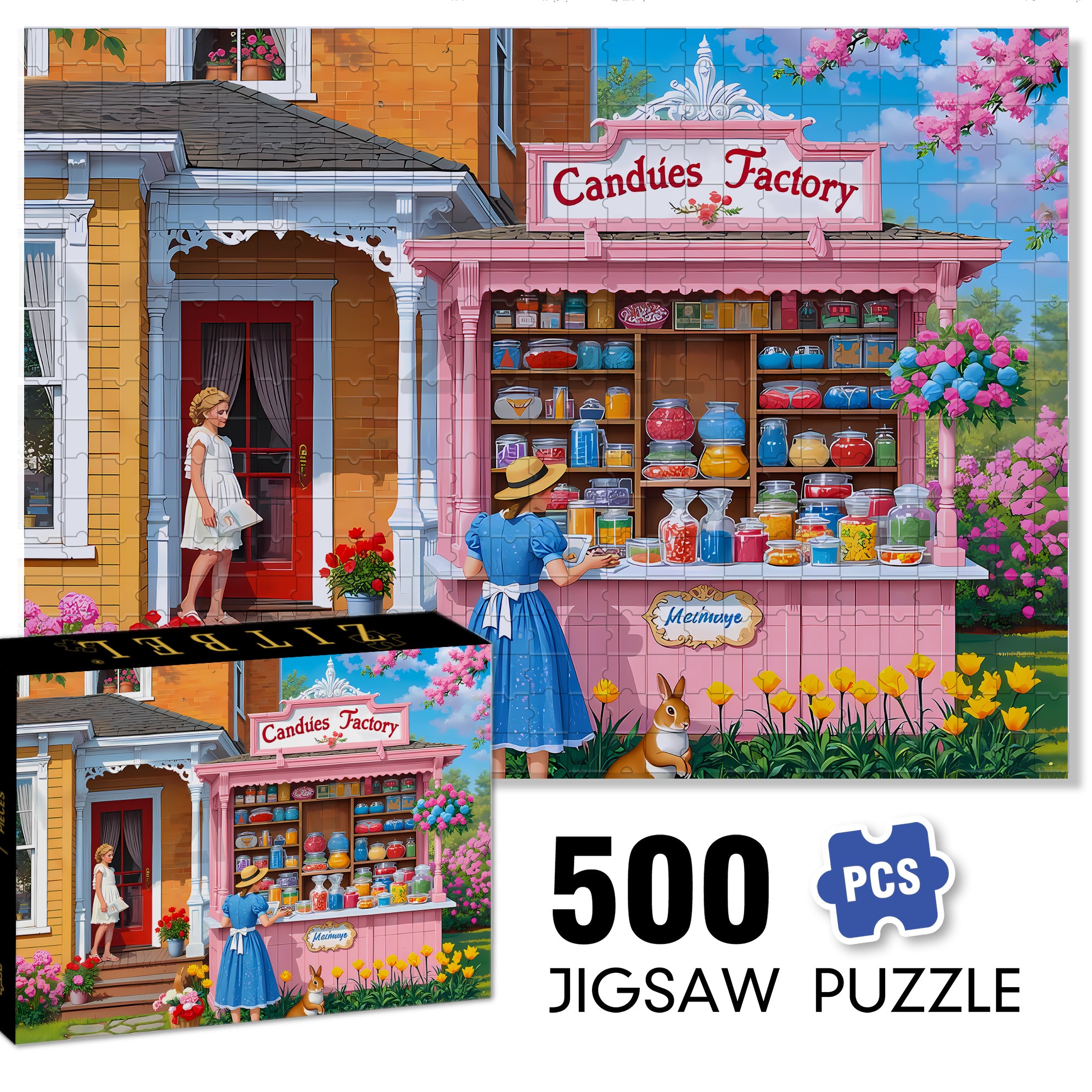 Candy Factory 500pcs/1000pcs Jigsaw Puzzle, Scratch-Resistant, Interactive Family Game & Brain-Boosting DIY Decor, Perfect for Halloween, Christmas & New Year Gifts, Family Puzzle Game