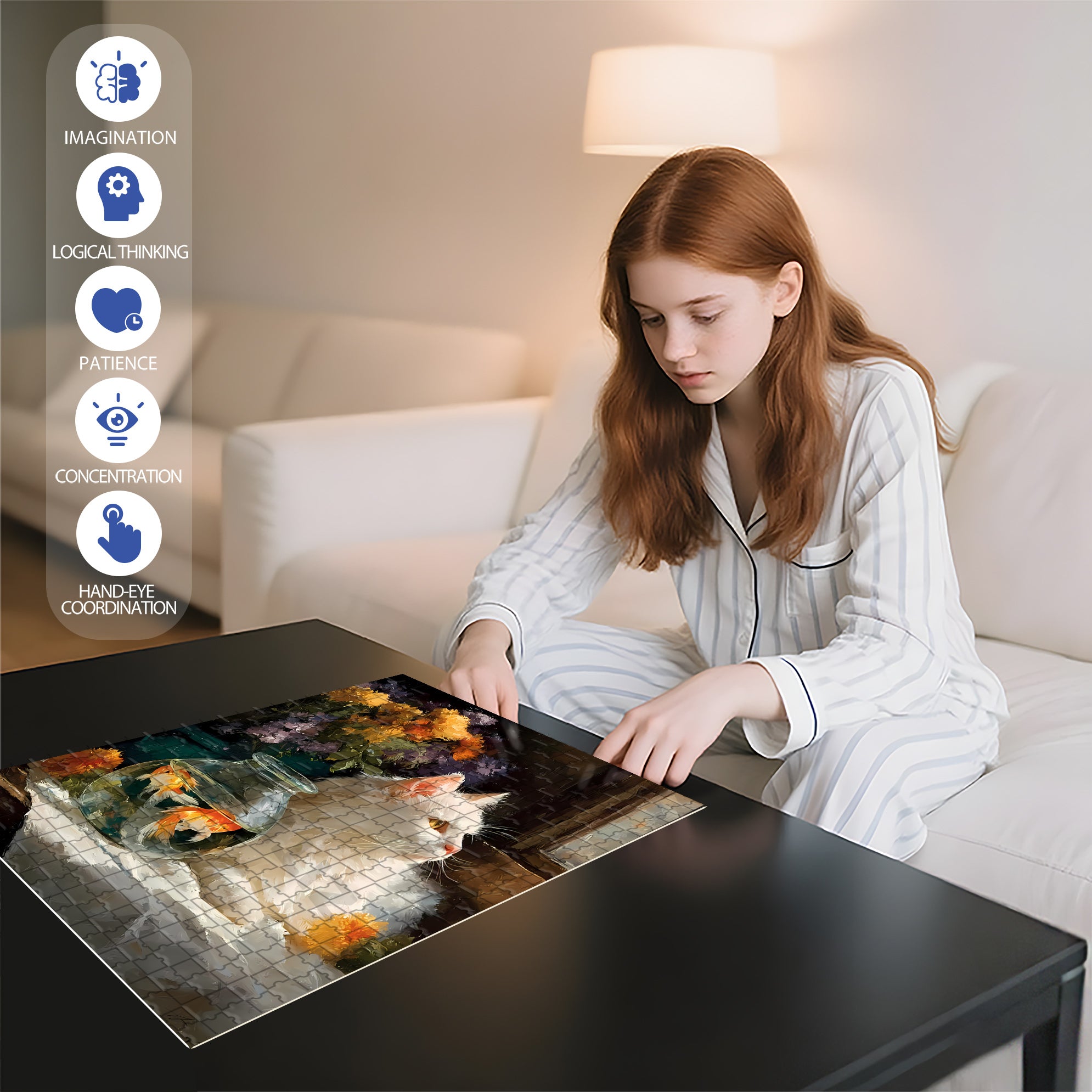 Cat And Goldfish 500pcs/1000pcs Jigsaw Puzzle, Scratch-Resistant, Interactive Family Game & Brain-Boosting DIY Decor, Perfect for Halloween, Christmas & New Year Gifts, Family Puzzle Game