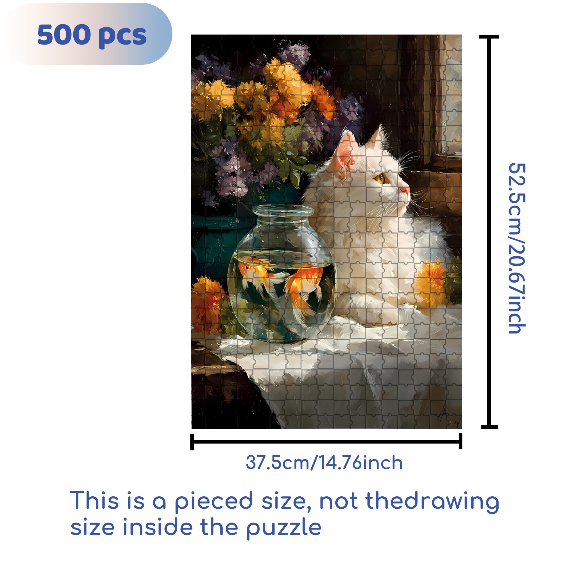 Cat And Goldfish 500pcs/1000pcs Jigsaw Puzzle, Scratch-Resistant, Interactive Family Game & Brain-Boosting DIY Decor, Perfect for Halloween, Christmas & New Year Gifts, Family Puzzle Game