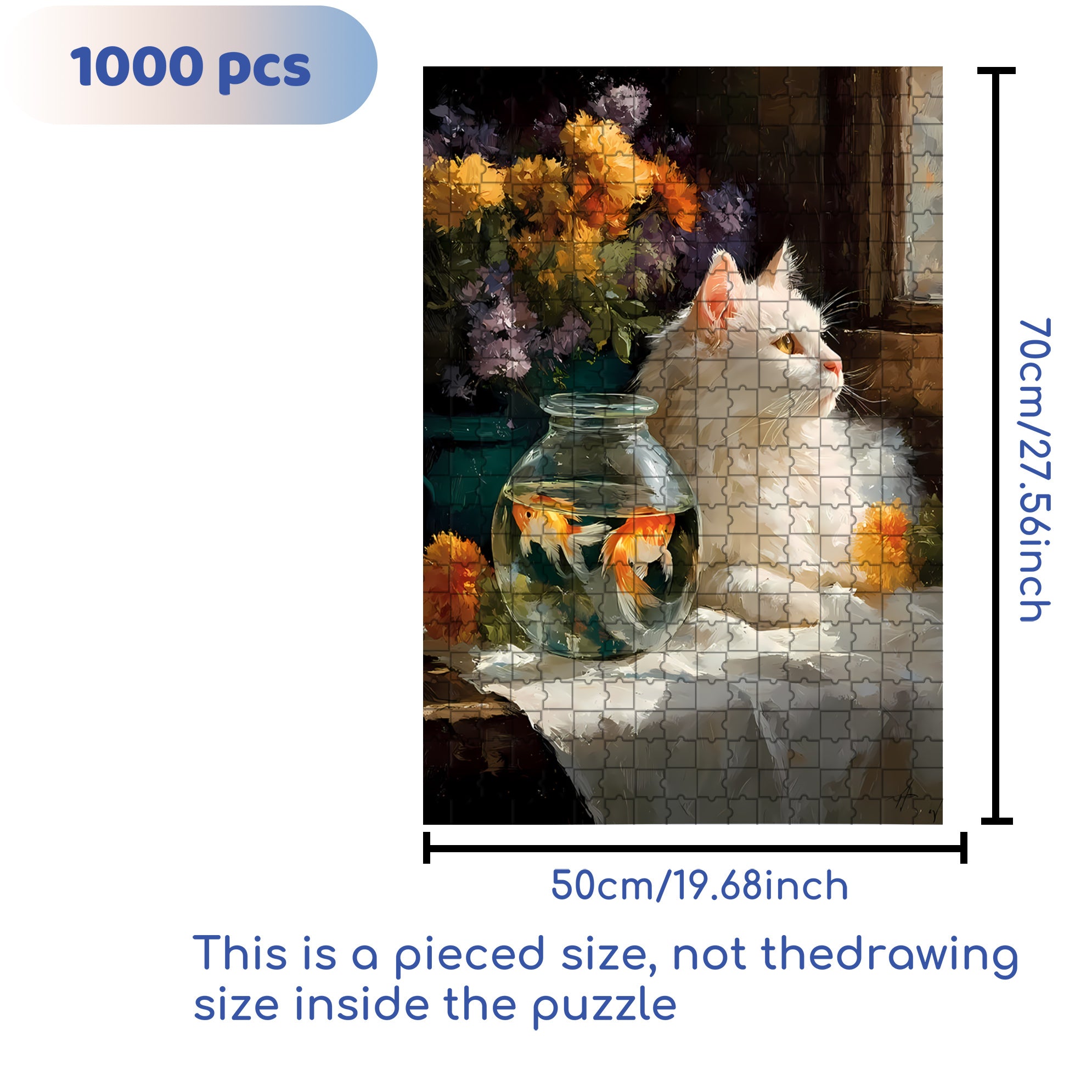 Cat And Goldfish 500pcs/1000pcs Jigsaw Puzzle, Scratch-Resistant, Interactive Family Game & Brain-Boosting DIY Decor, Perfect for Halloween, Christmas & New Year Gifts, Family Puzzle Game