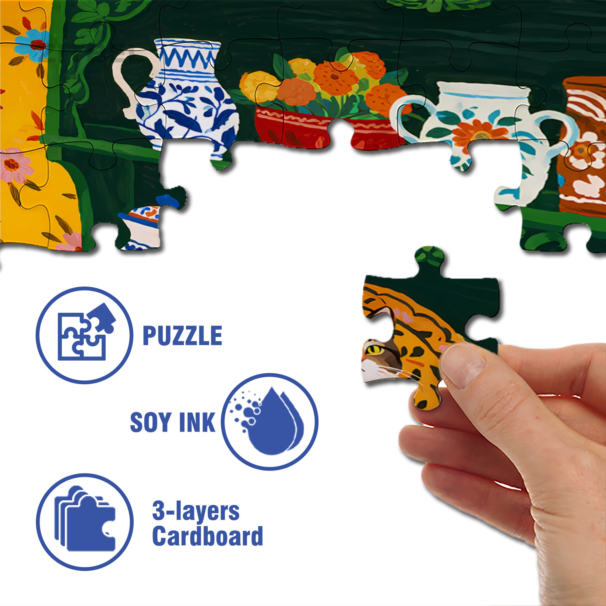 Cat On The Sideboard 500pcs/1000pcs Jigsaw Puzzle, Scratch-Resistant, Interactive Family Game & Brain-Boosting DIY Decor, Perfect for Halloween, Christmas & New Year Gifts, Family Puzzle Game
